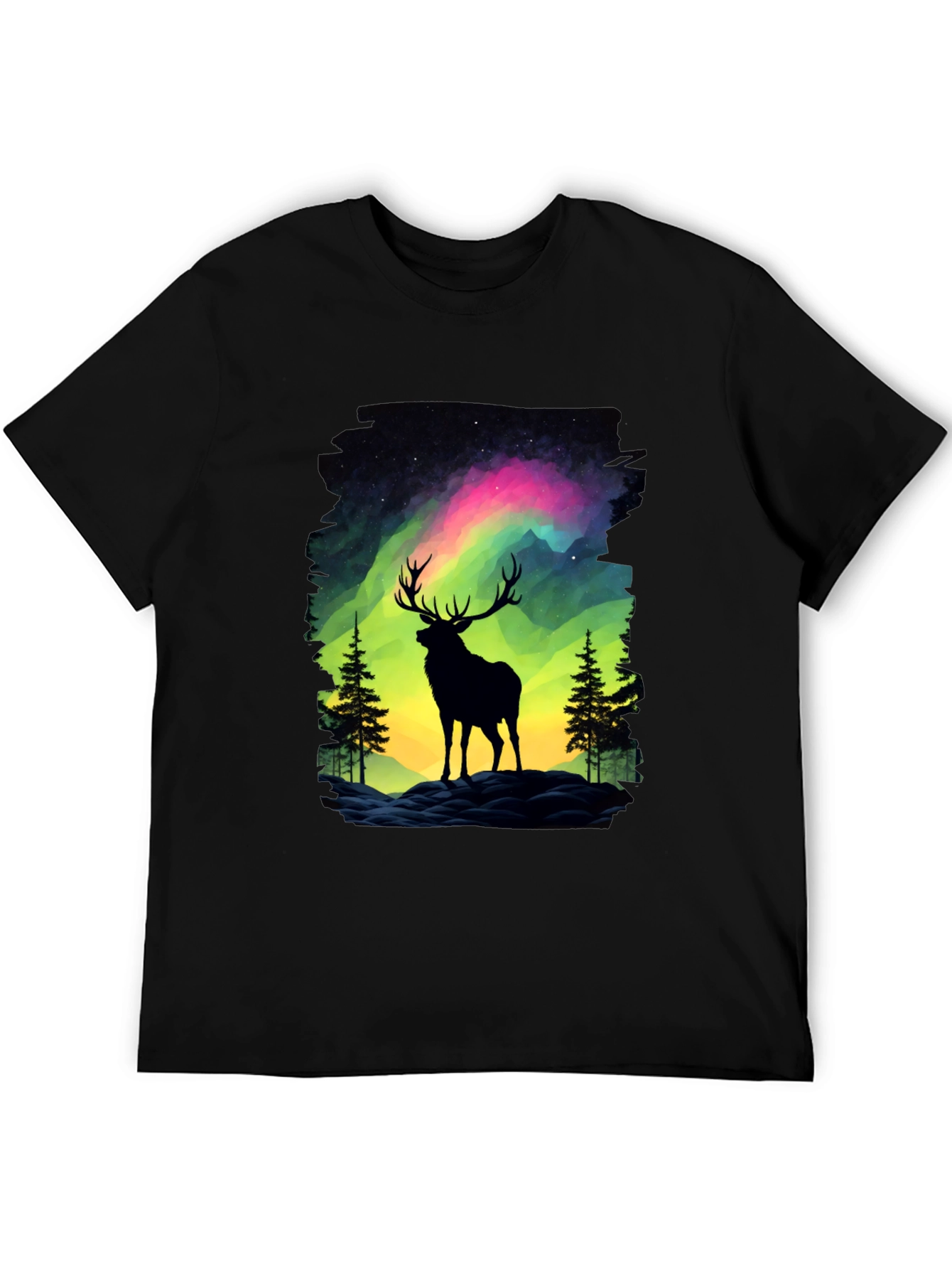 Black Aurora Deer Graphic Tee - Nature Inspired Design view 5
