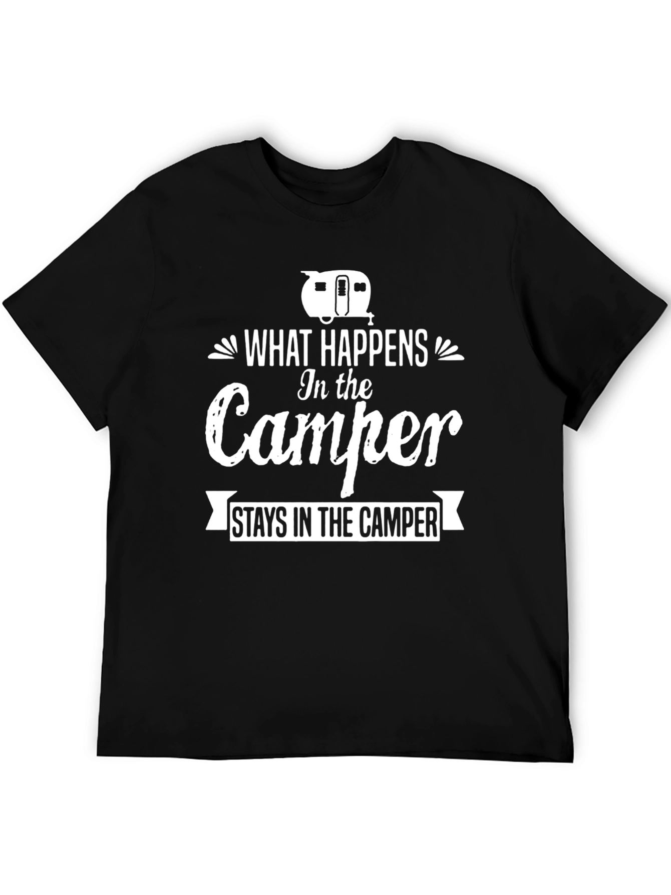 Black Camper Graphic T-Shirt - "What Happens In the Camper" view 5