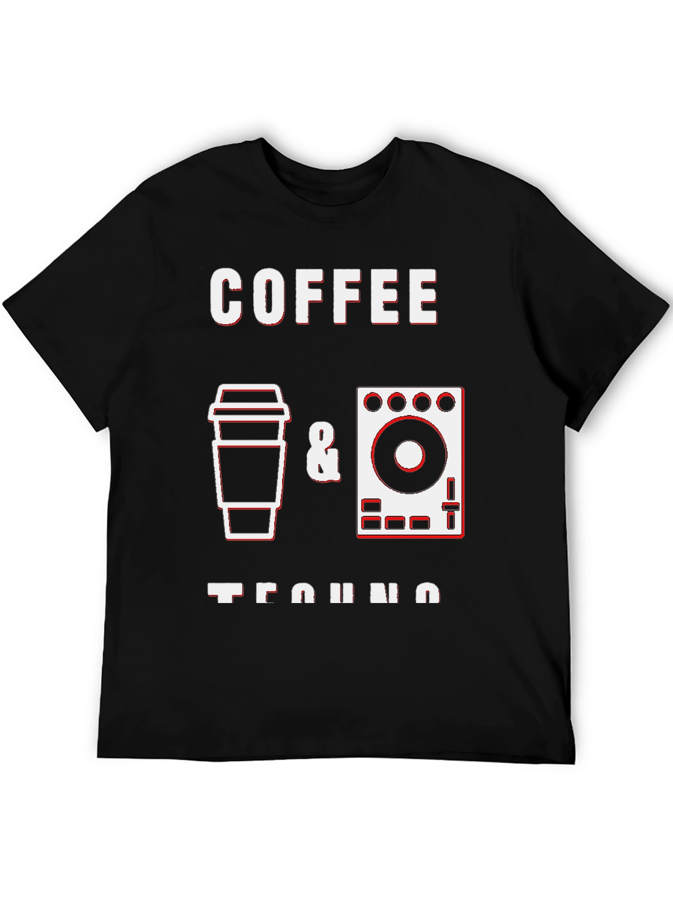 Black Coffee & Techno Graphic Tee - Black Crew Neck T-Shirt view 5