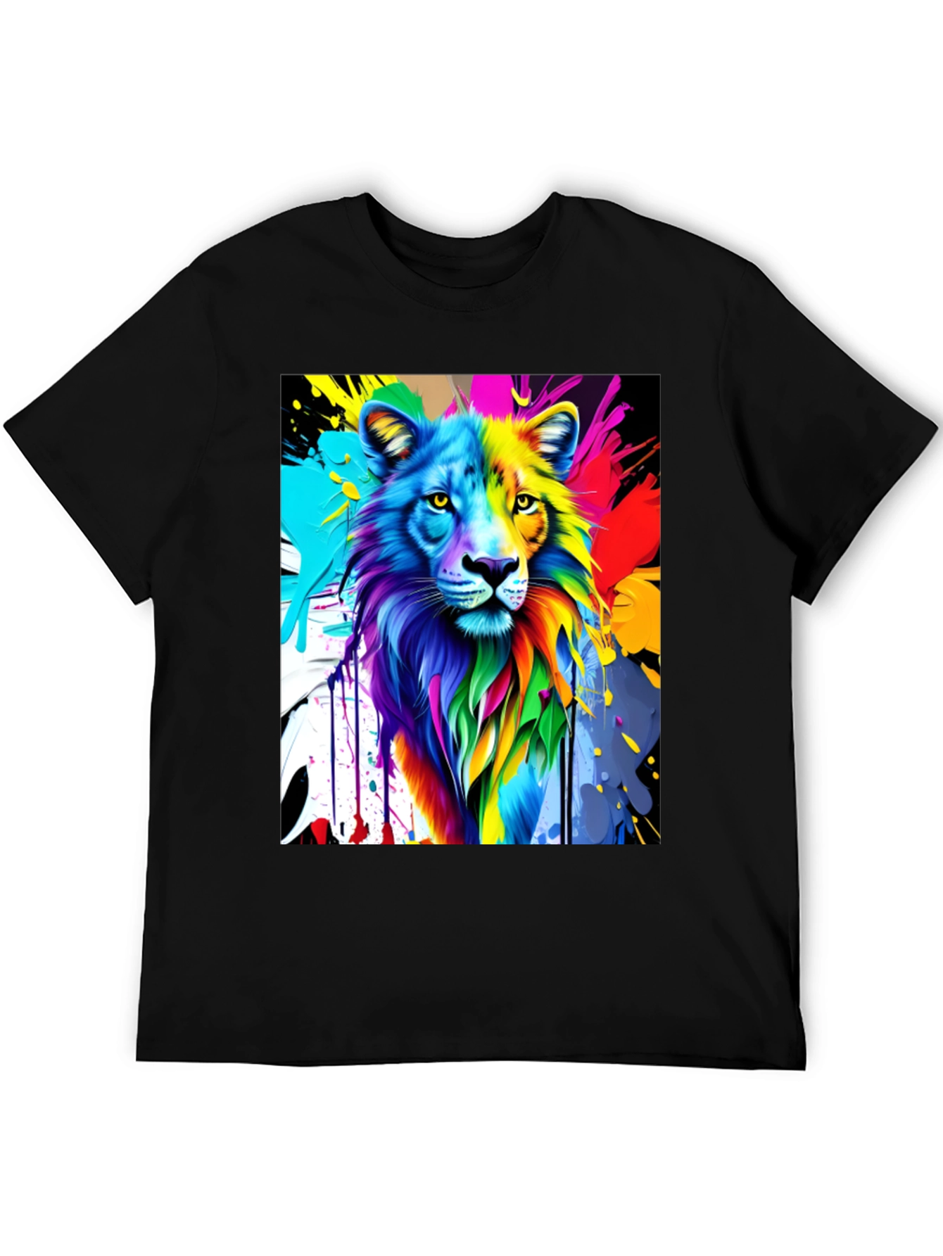 Black Colorful Lion Graphic Black T-Shirt view 5