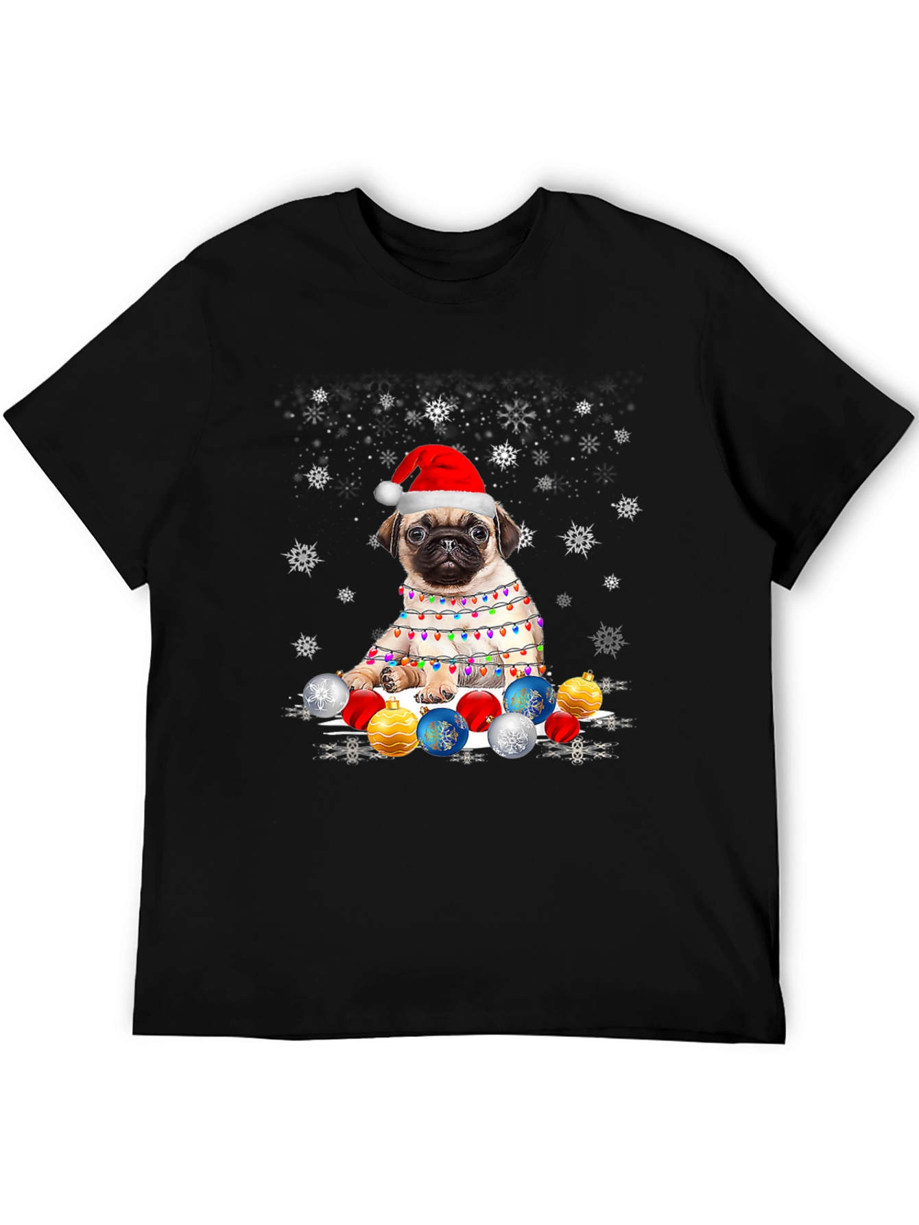 Black Festive Pug Christmas T-Shirt view 5