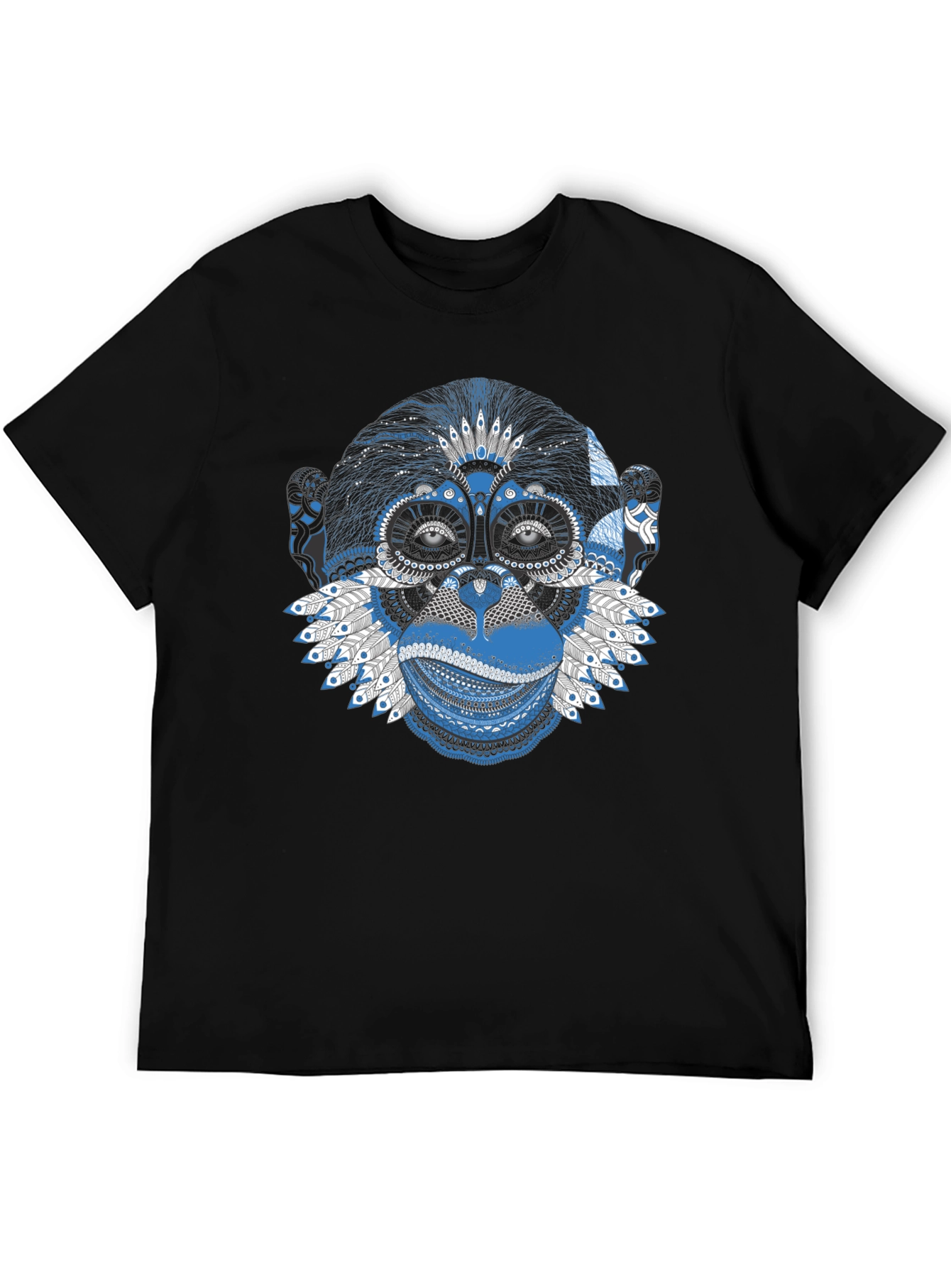Black Abstract Monkey Graphic Tee - Stylish Men's Black T-Shirt view 5