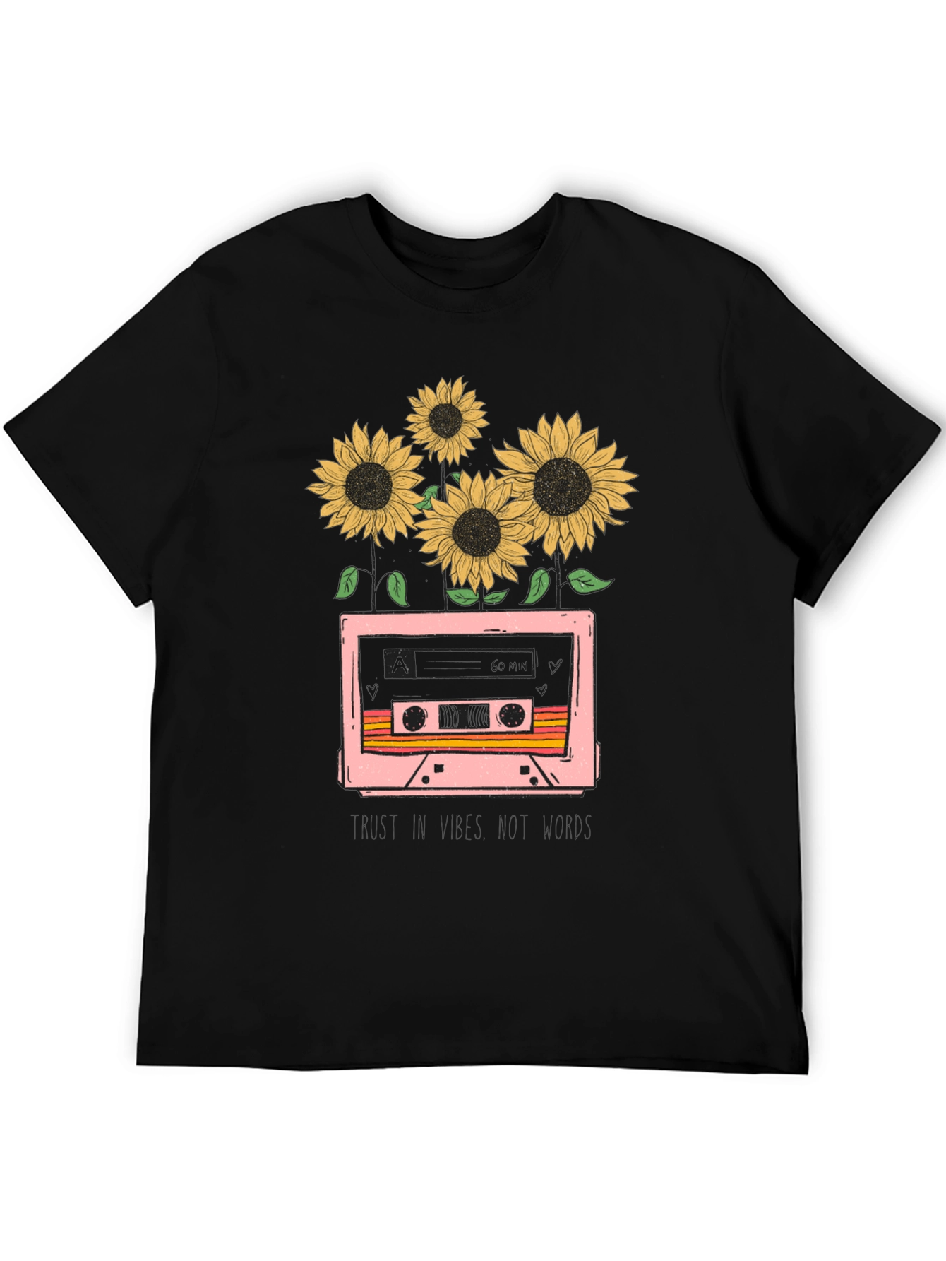 Black Sunflower Cassette Tape Graphic Tee view 5