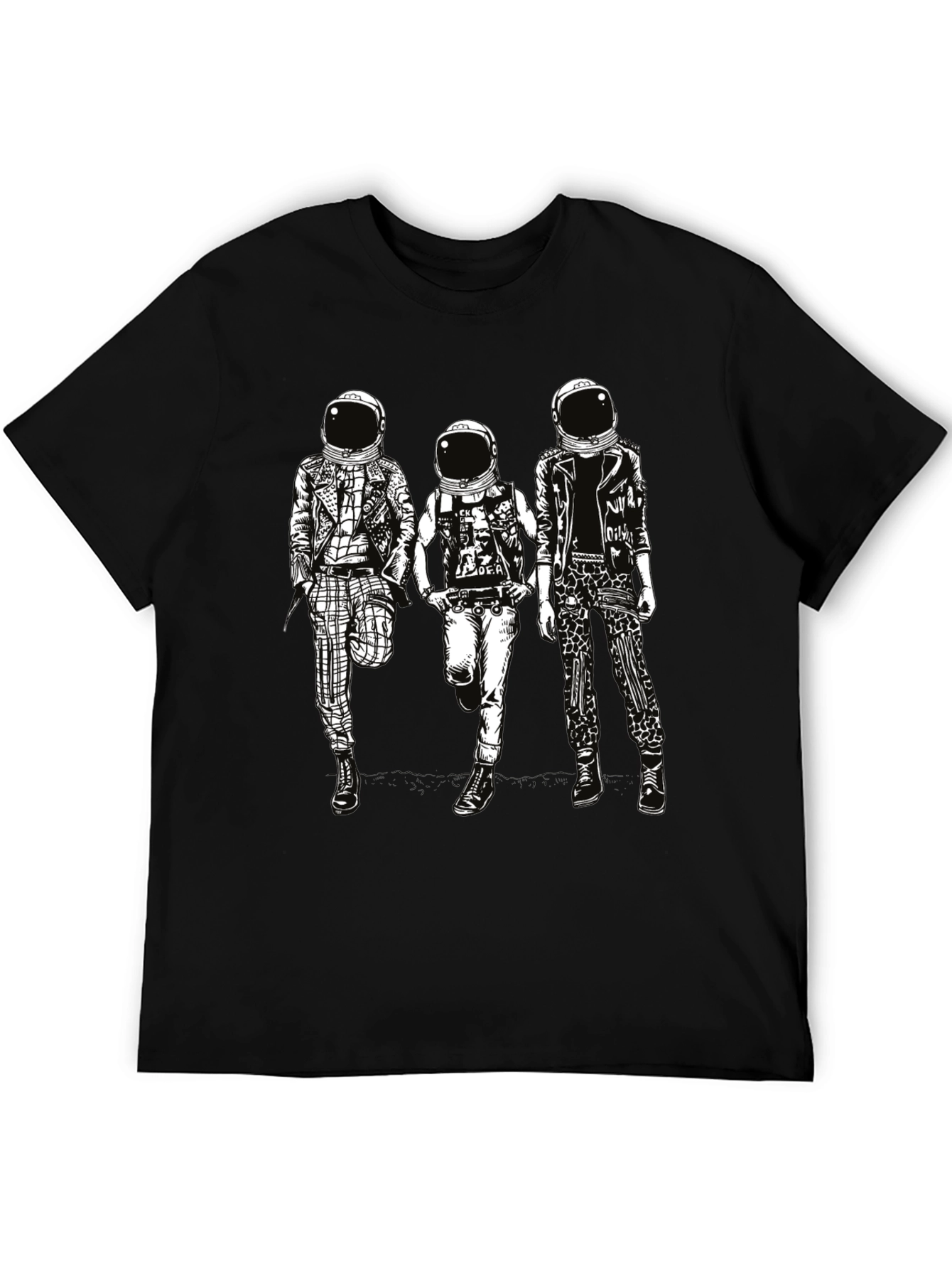 Black Astronaut Punk Band T-Shirt, Black Cotton view 5