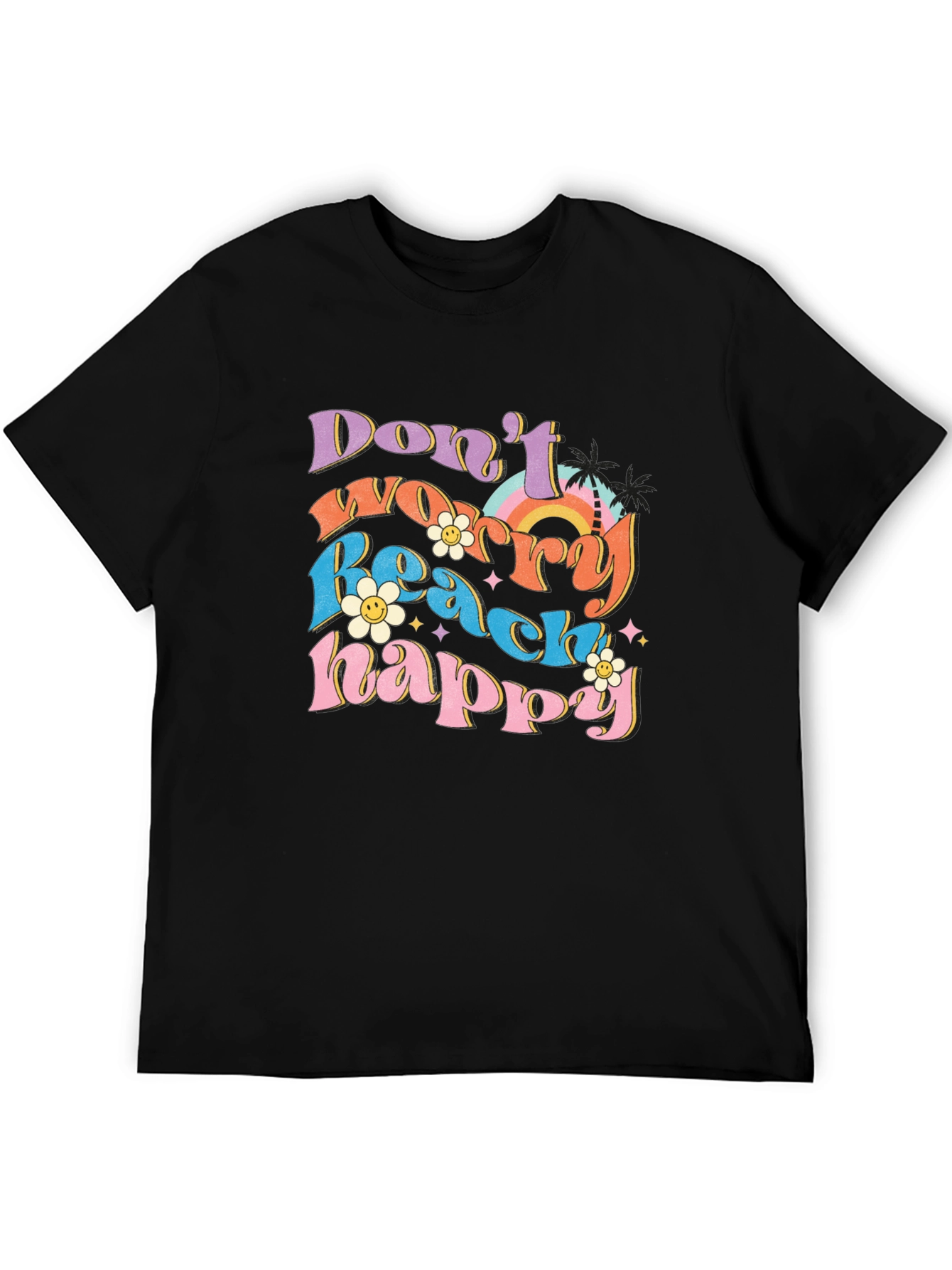 Black Don't Worry Beach Happy Graphic T-Shirt view 5