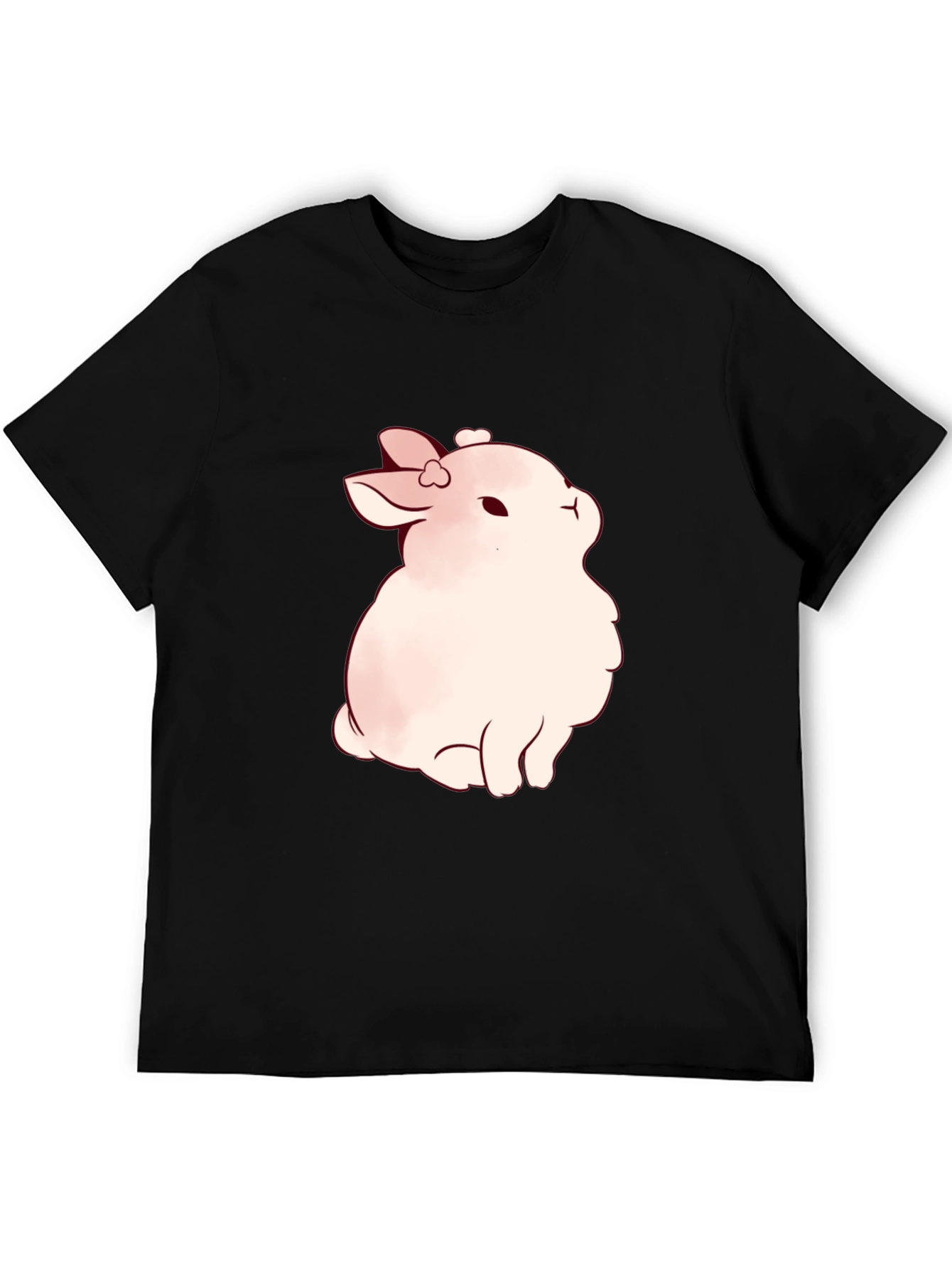 Black Cute Bunny Graphic Black T-Shirt view 5