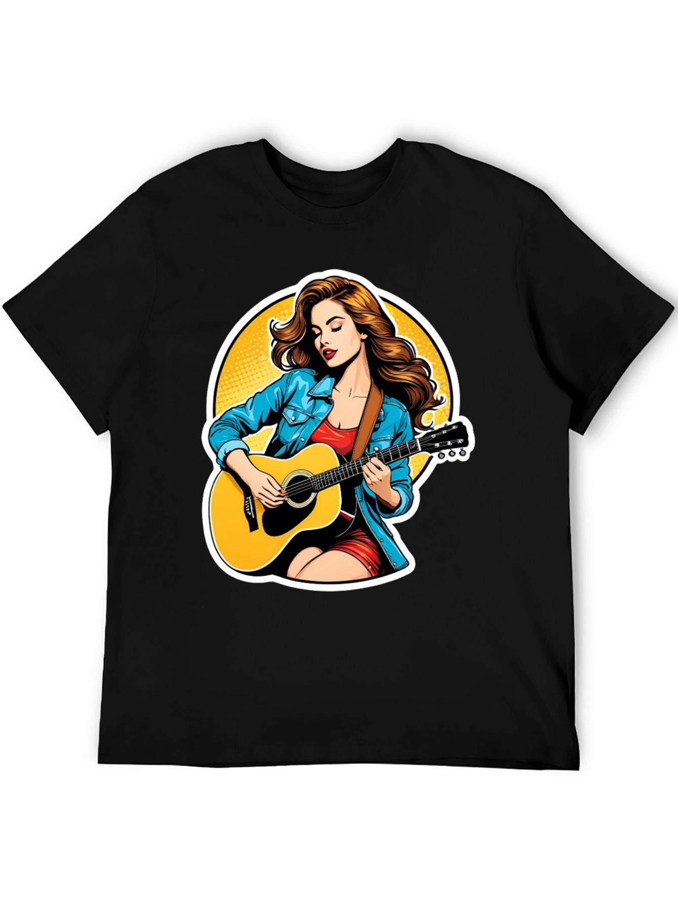 Black Guitar Girl Graphic Tee - Cool Casual Style view 5