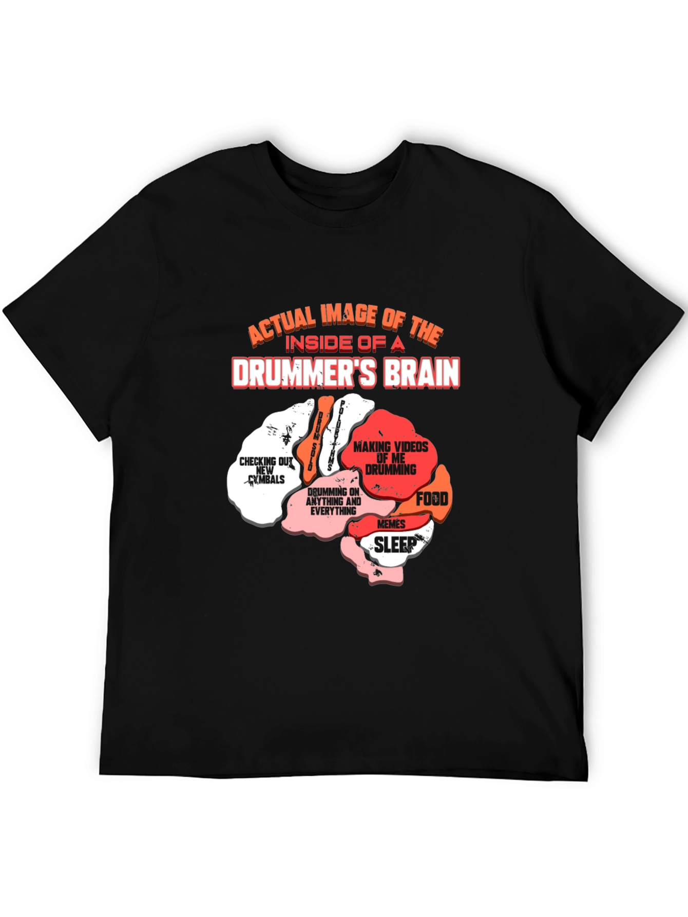 Black Drummer's Brain T-Shirt - Funny Music Tee view 5