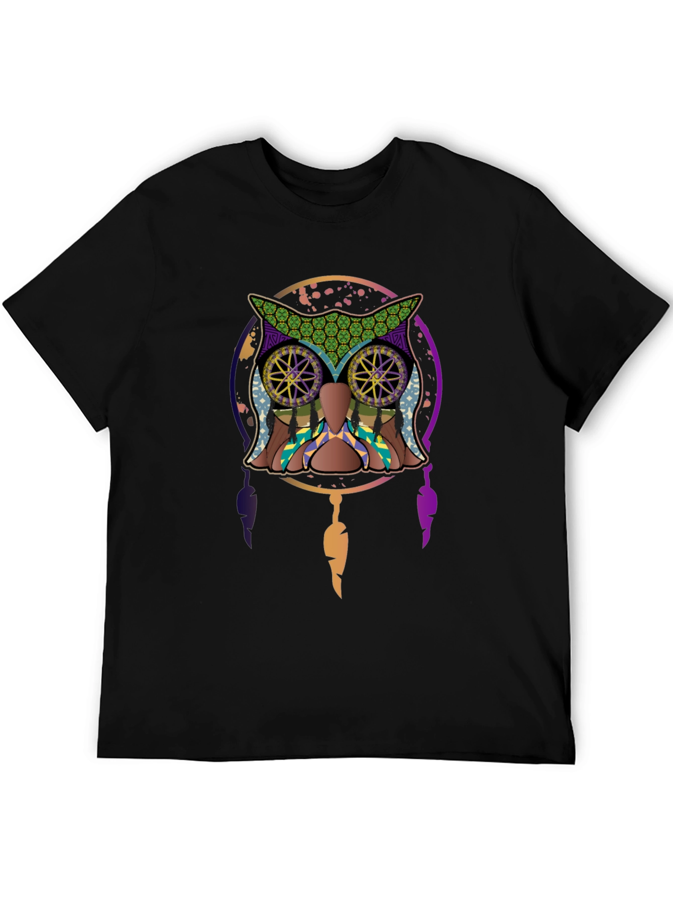 Black Owl Dreamcatcher Graphic Tee - Men's Black T-Shirt view 5