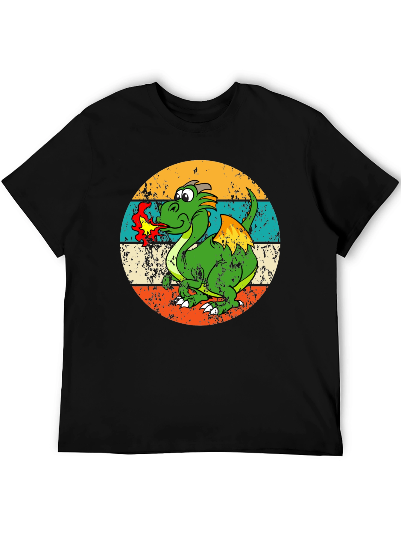 Black Retro Dragon Graphic Tee - Men's Black T-Shirt view 5