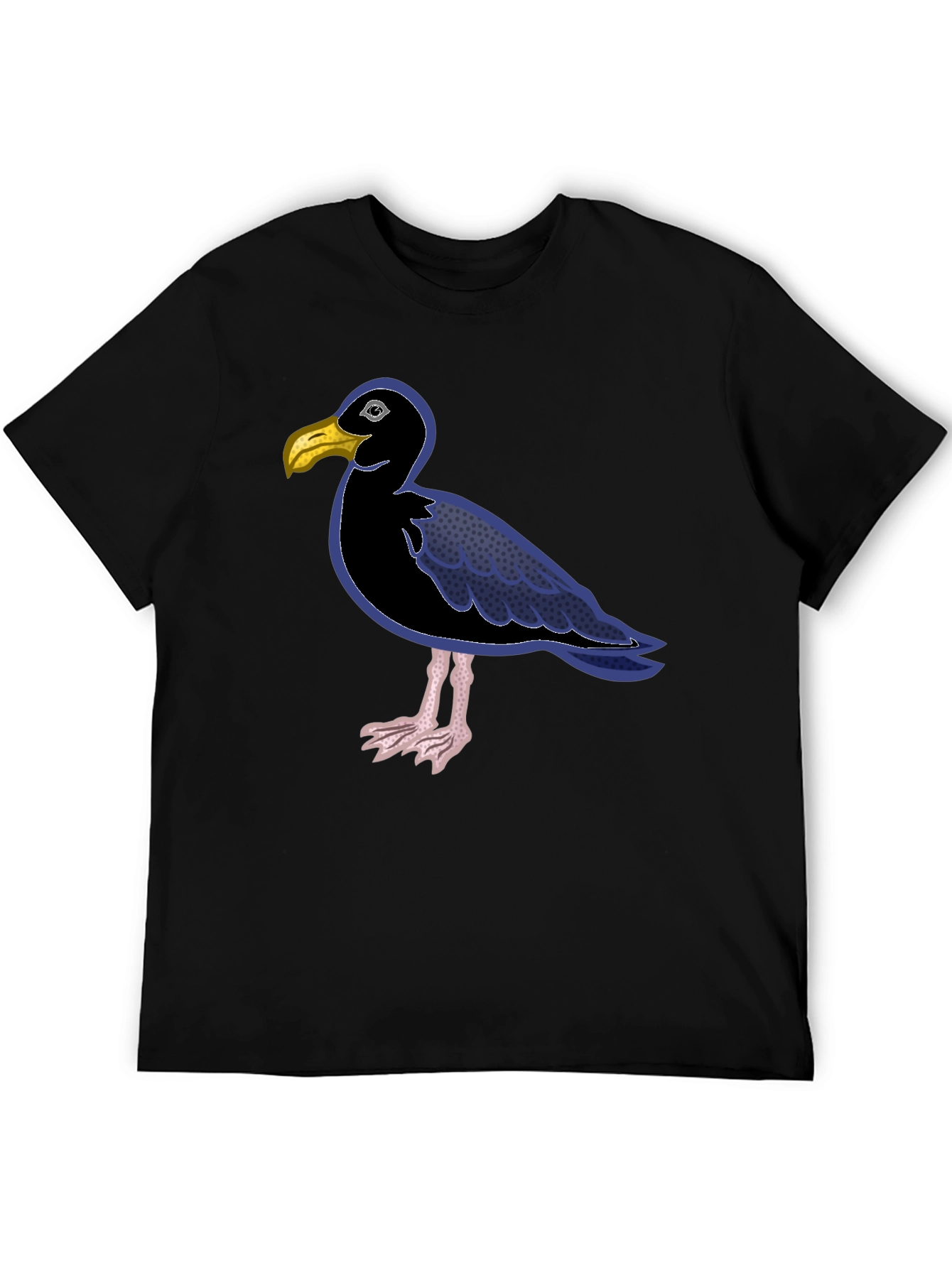 Black Black T-Shirt with Cartoon Seagull Design view 5