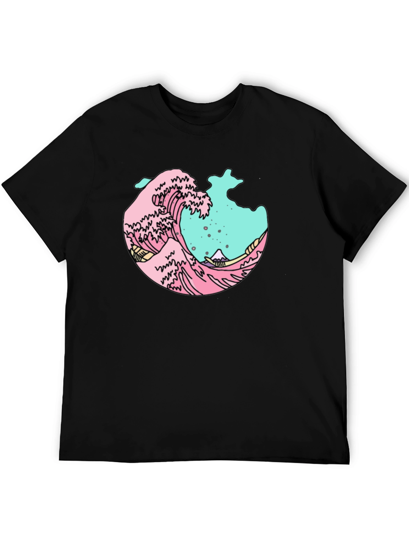 Black Retro Wave Graphic Tee - Black Cotton Blend view 5