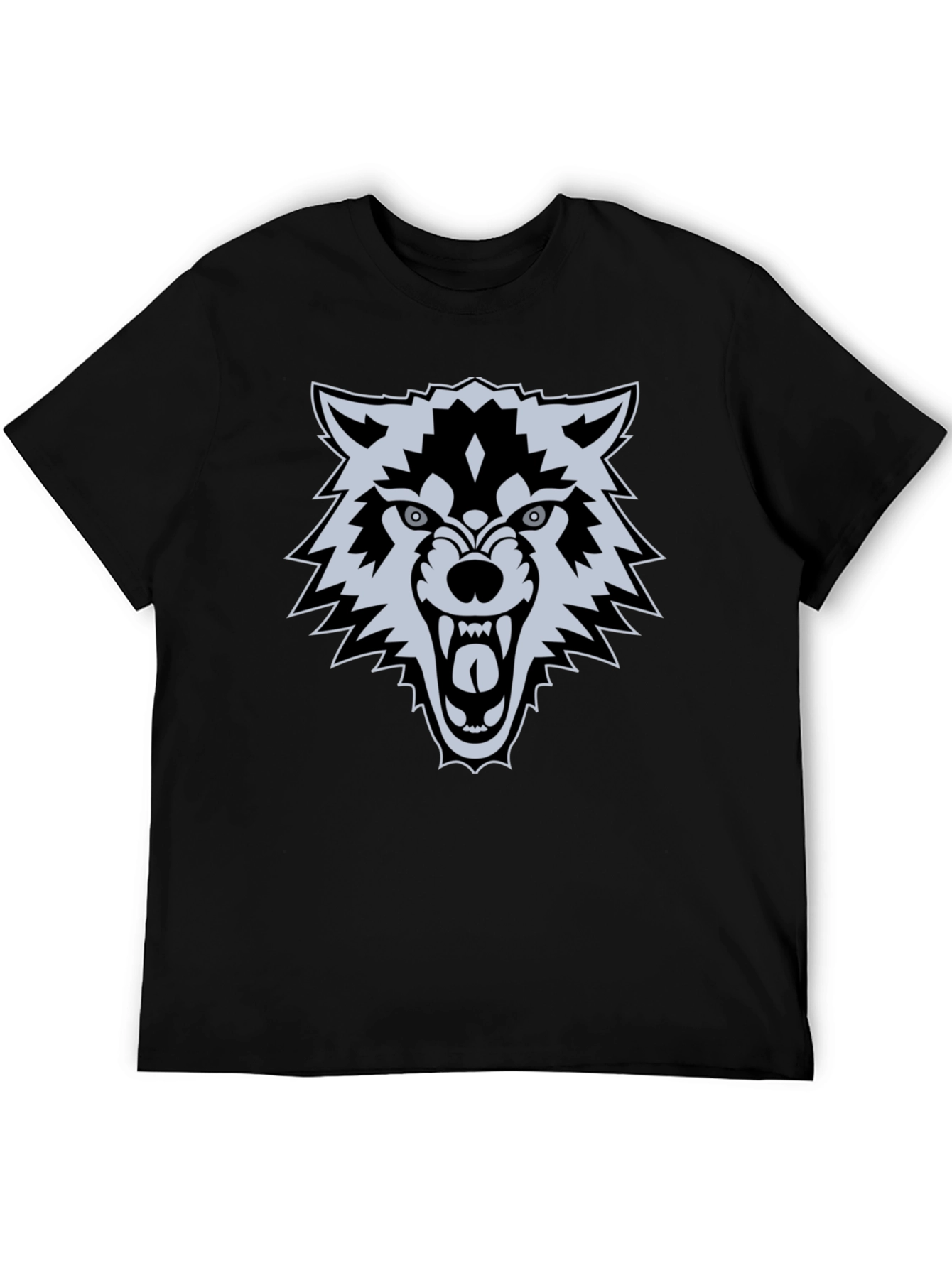 Black Men's Black Wolf Graphic T-Shirt view 5