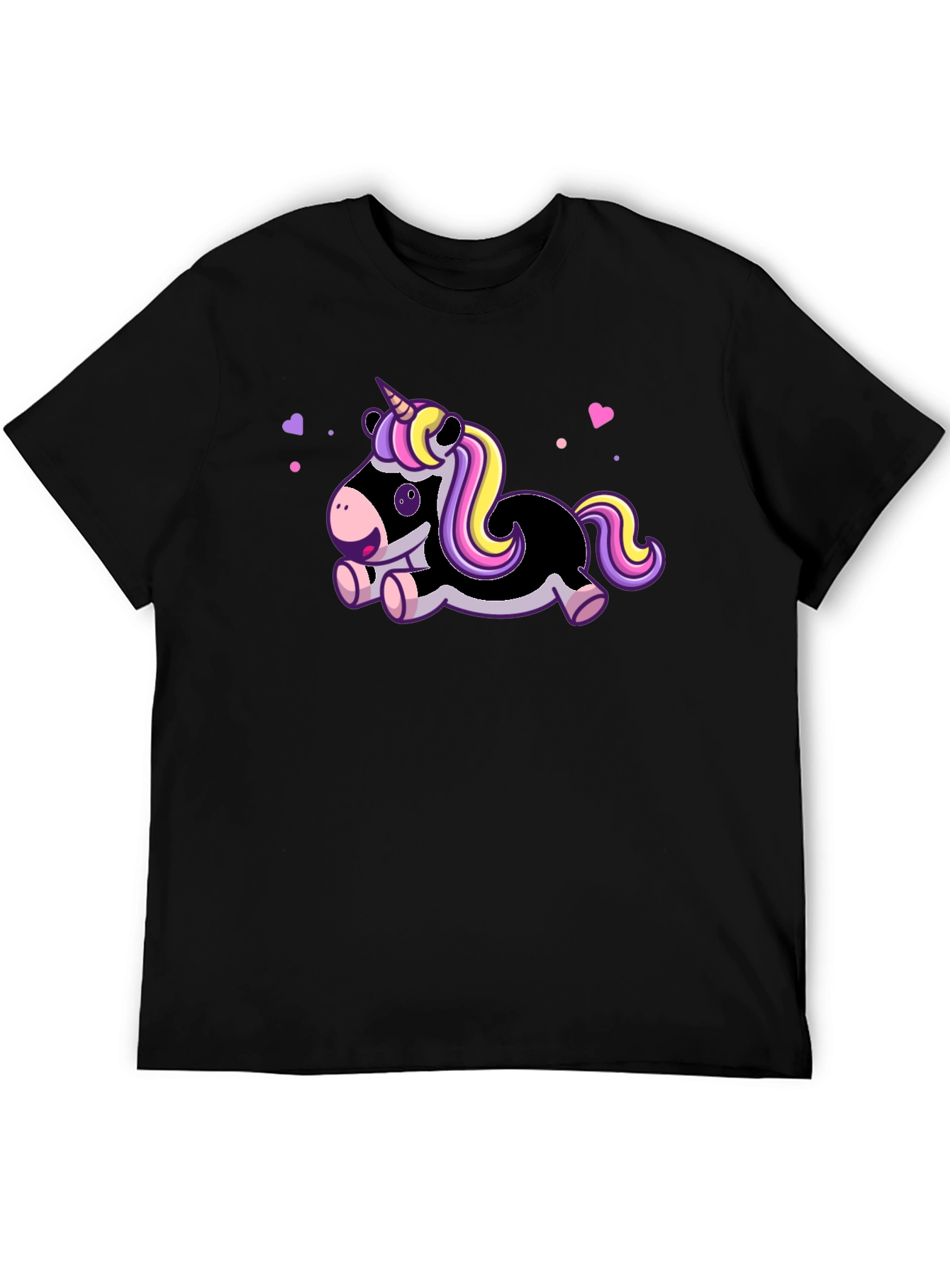 Black Cute Cartoon Unicorn Black T-Shirt view 5