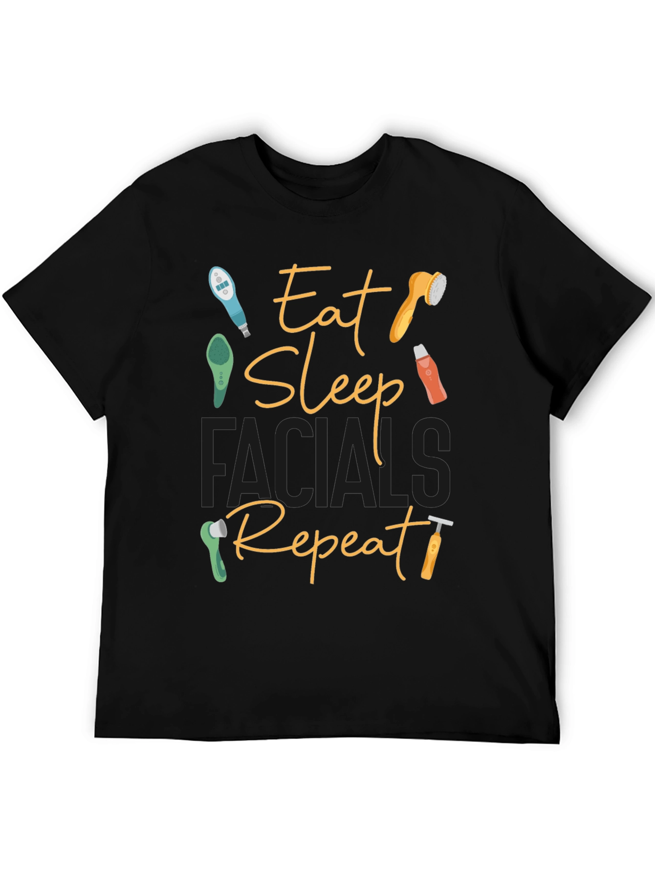 Black Eat Sleep Facials Repeat Graphic Tee view 5