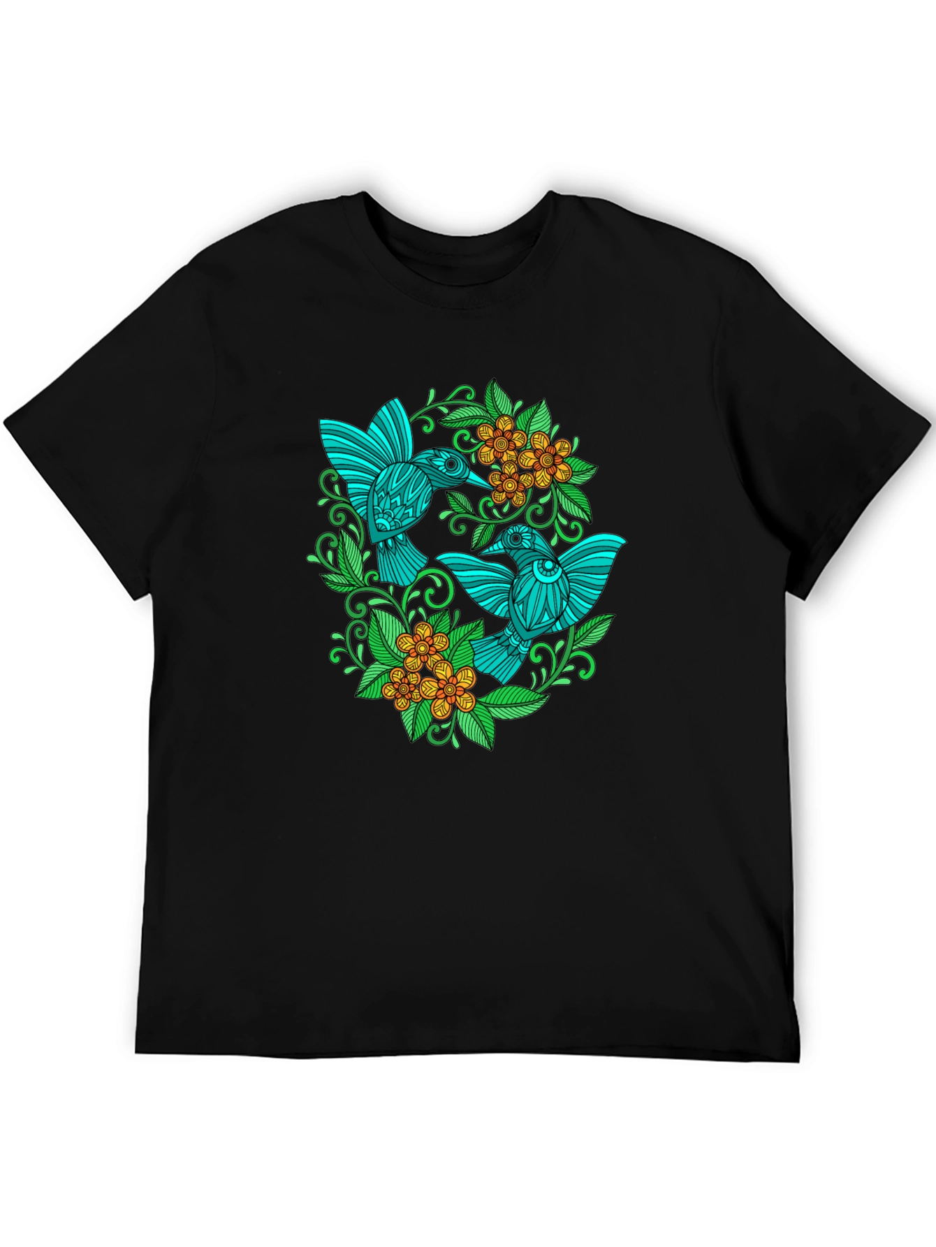 Black Hummingbird Floral T-Shirt - Black view 5