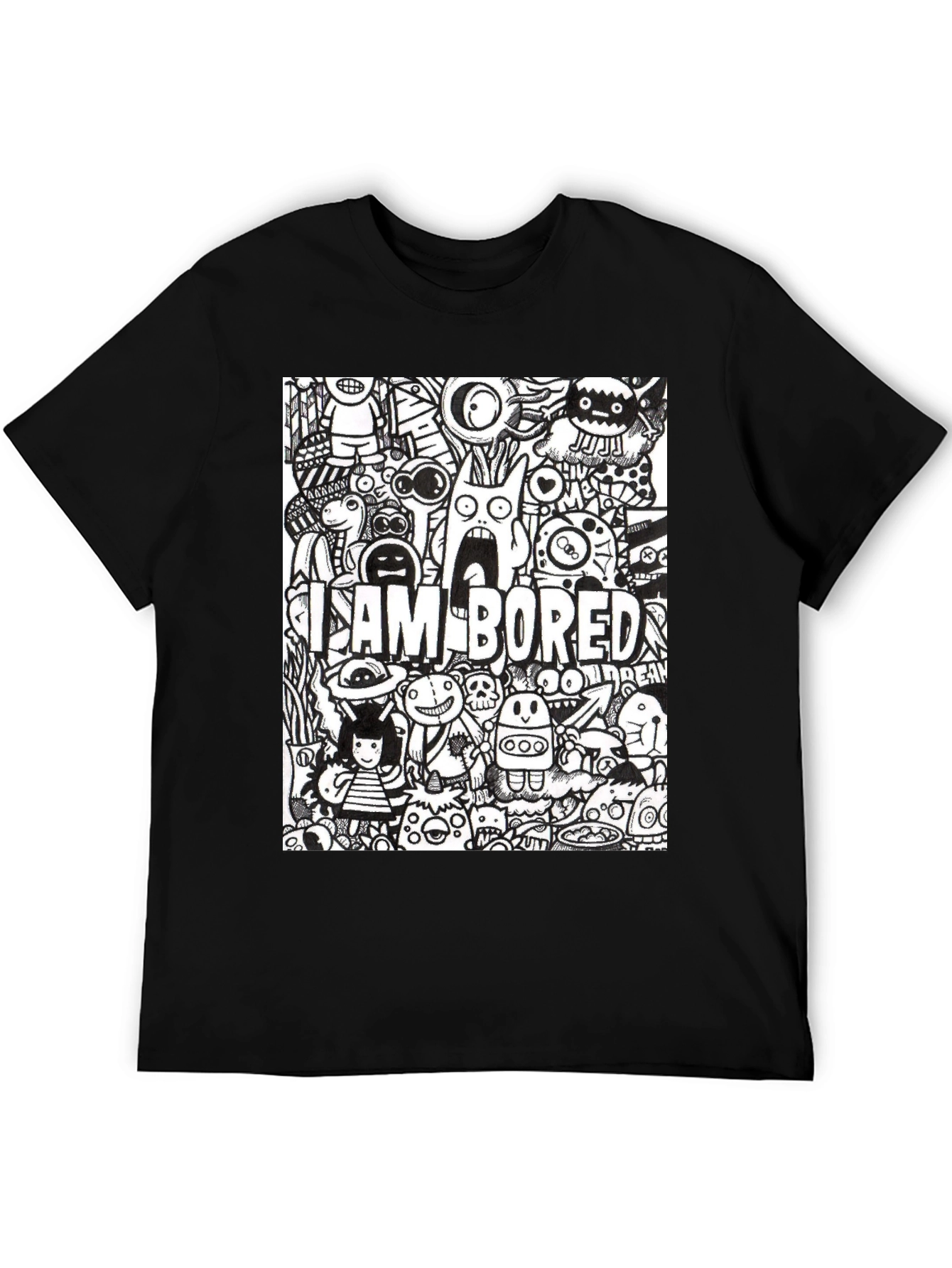 Black I Am Bored Doodle Art Graphic Tee view 5