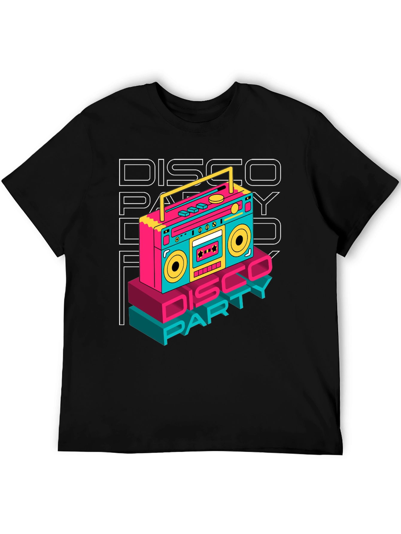 Black Retro Disco Party T-Shirt - Boombox Graphic view 5