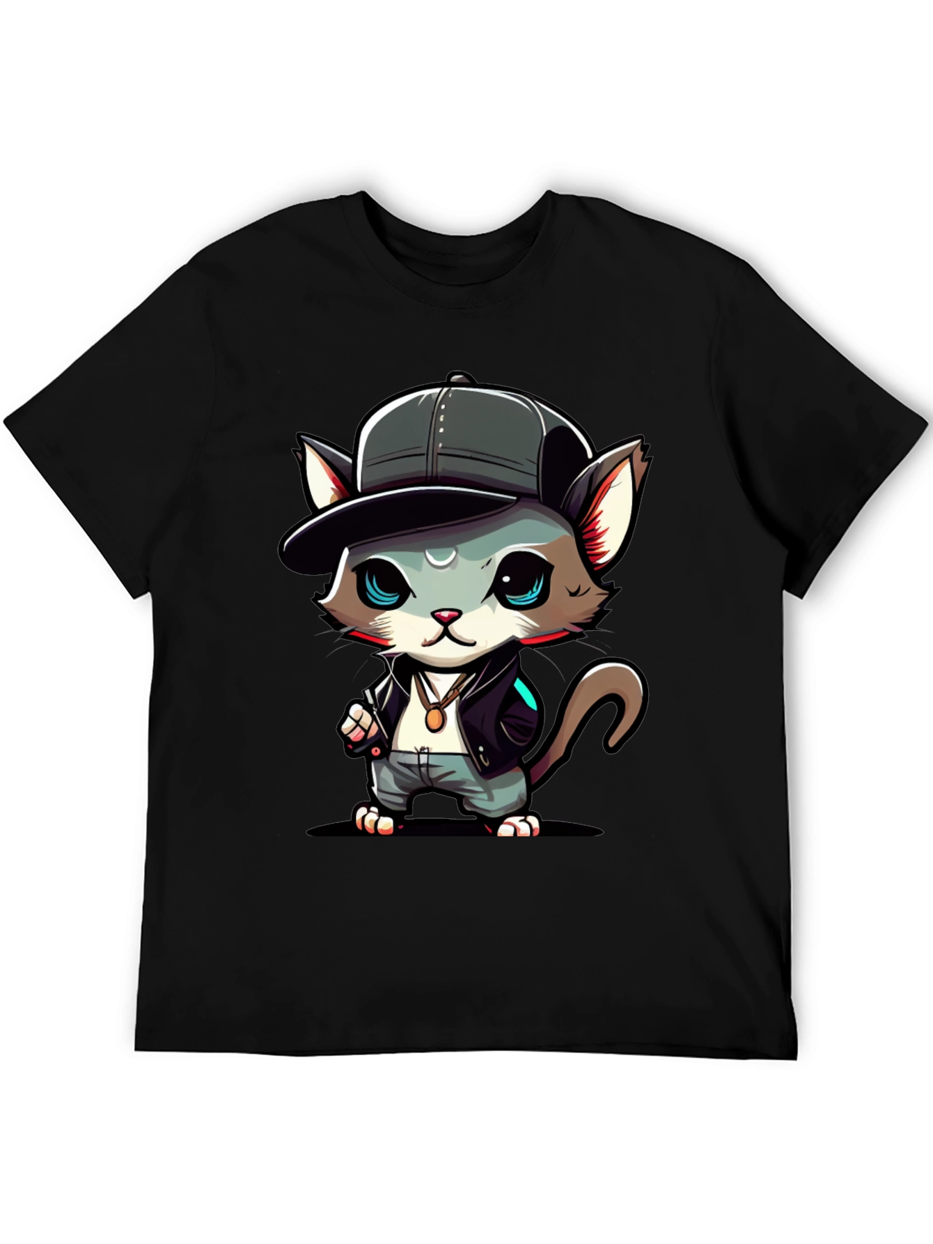 Black Cool Cat Cartoon T-Shirt view 5