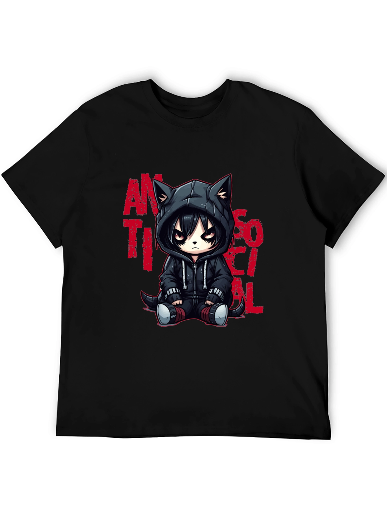 Black Anti-Social Cat T-Shirt view 5