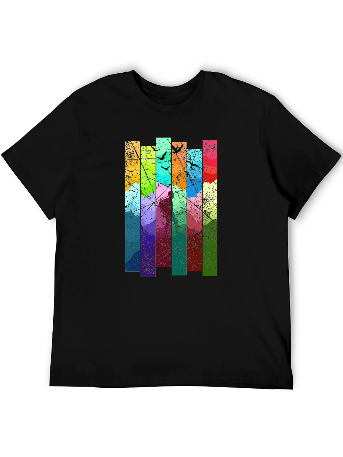 Black Abstract Art Birds on a Wire Graphic T-Shirt view 5