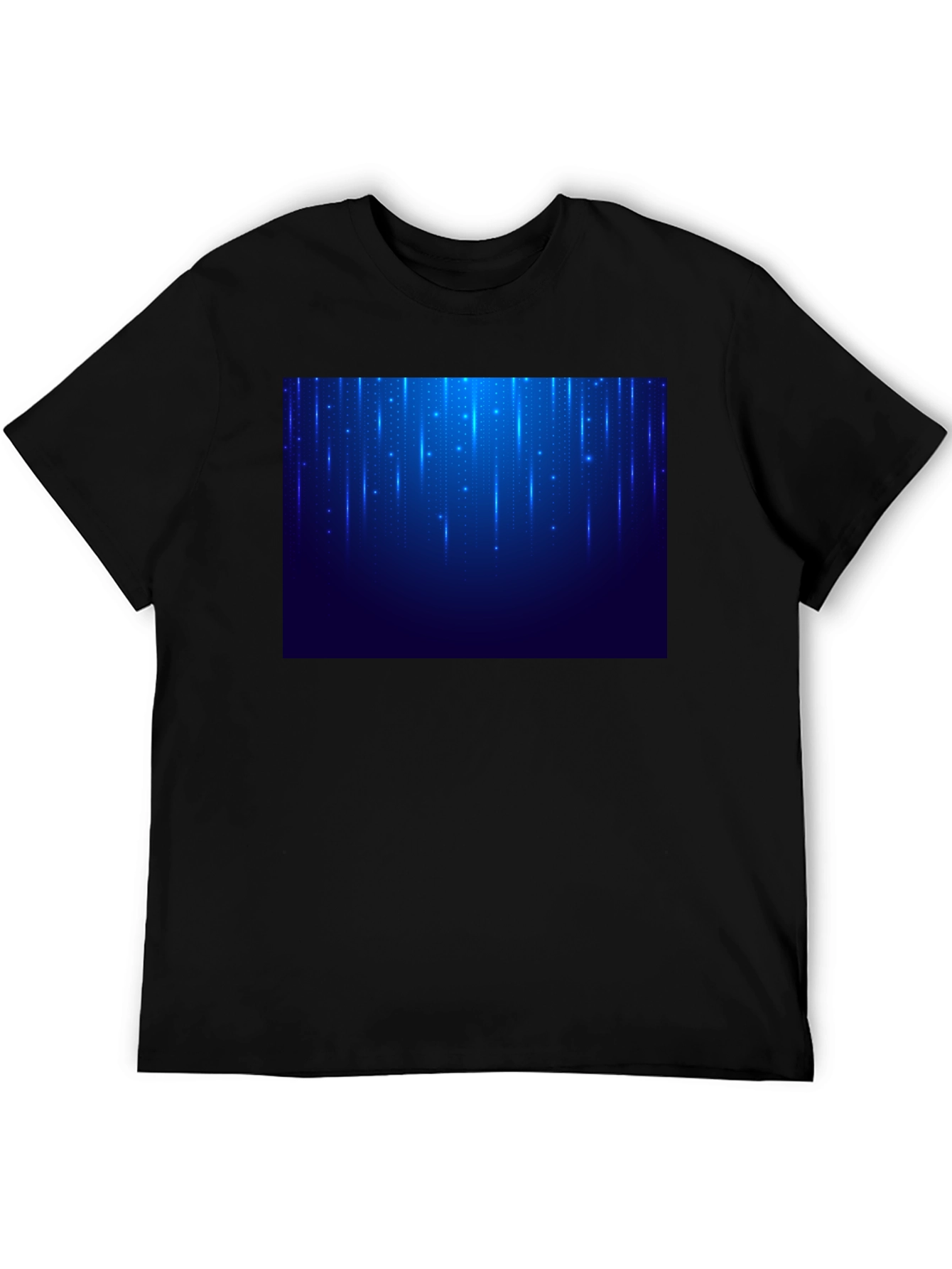 Black Men's Black T-Shirt with Blue Light Design view 5