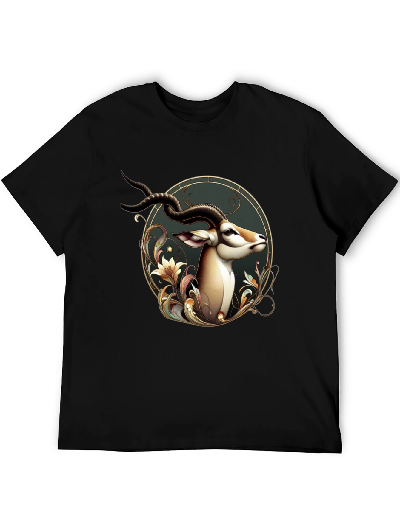 Black Elegant Antelope Graphic Tee - Men's Black T-Shirt view 5