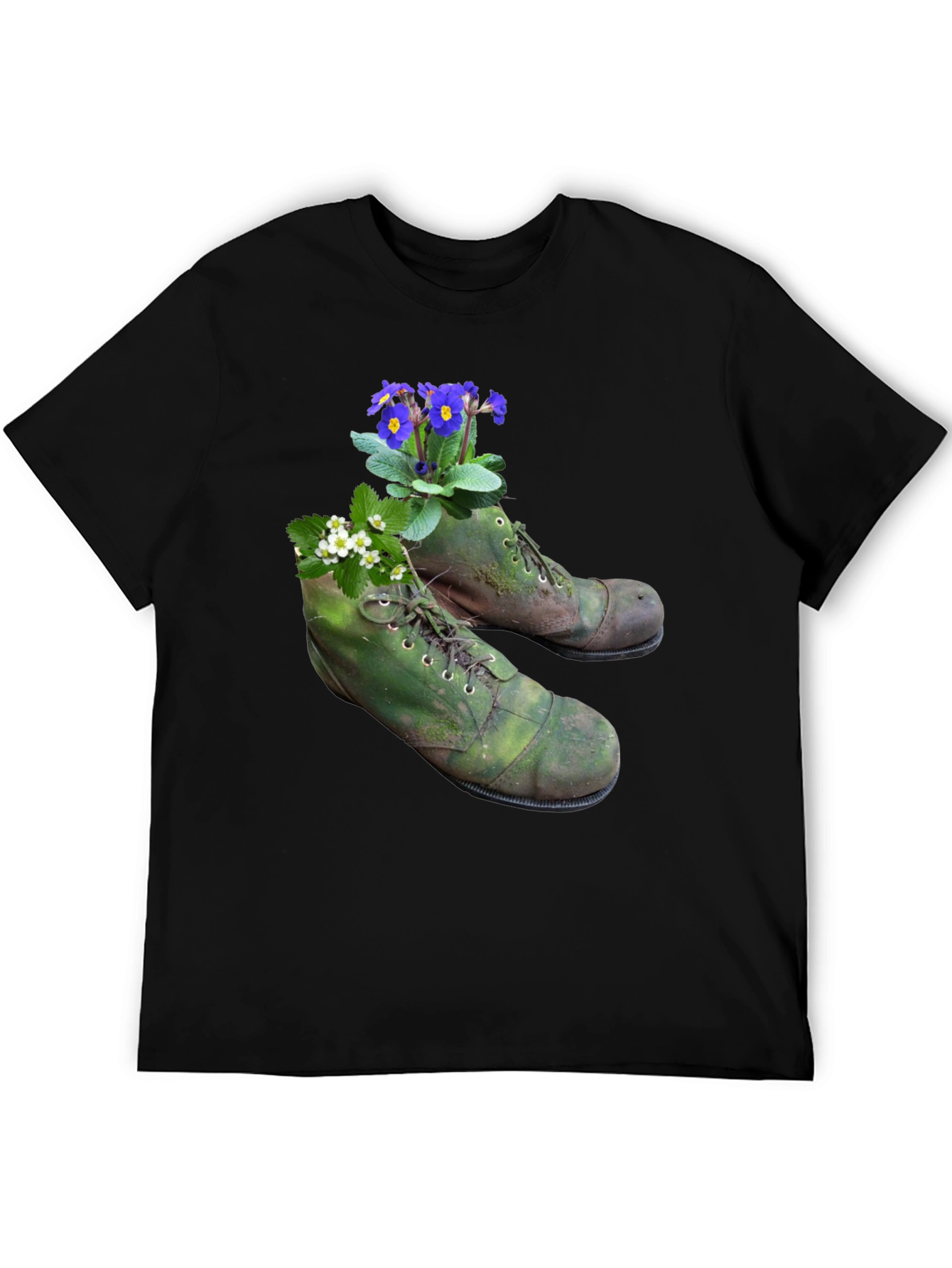 Black Floral Boots Graphic Tee - Nature Inspired Fashion view 5