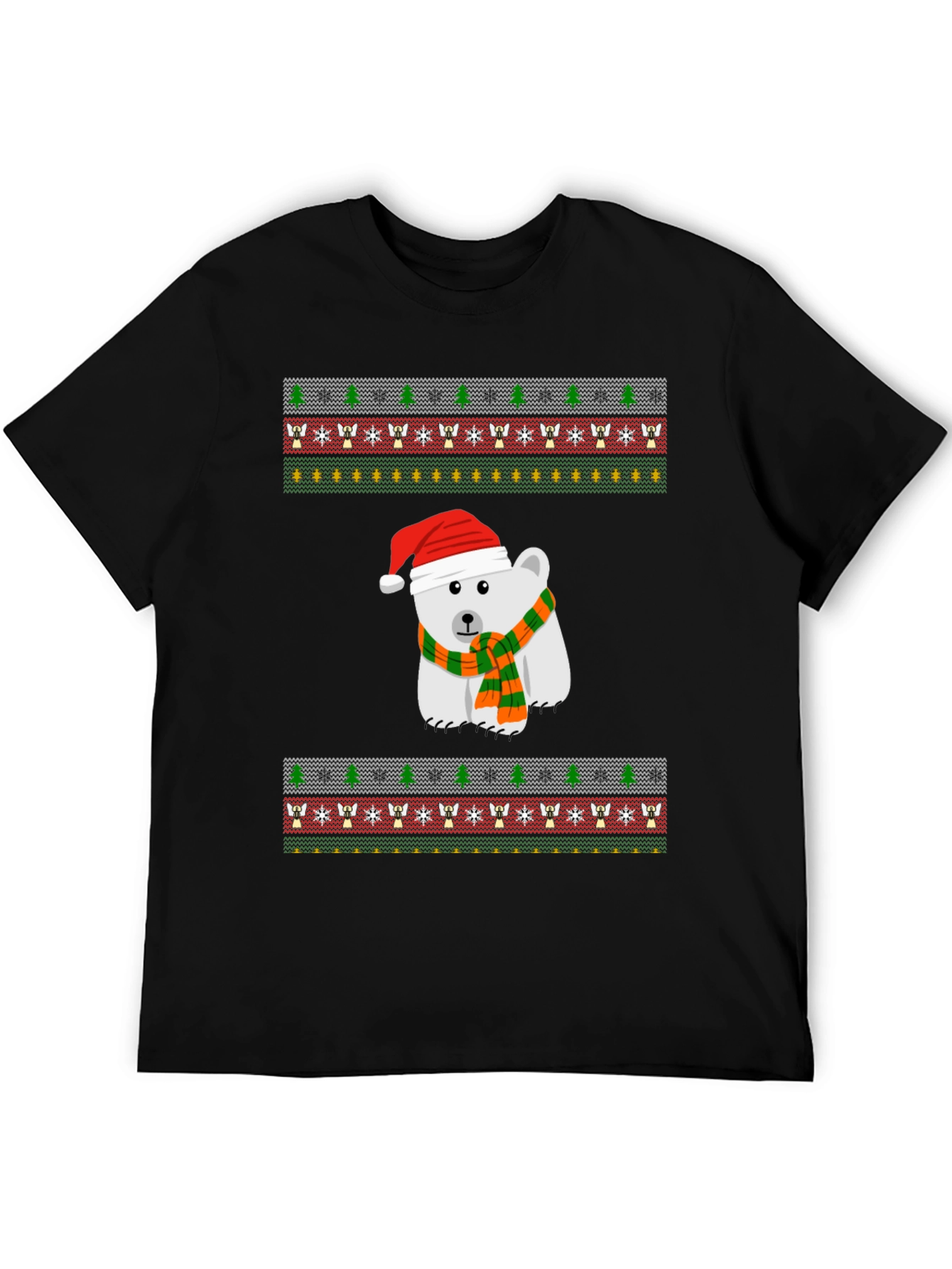 Black Festive Polar Bear Holiday T-Shirt view 5