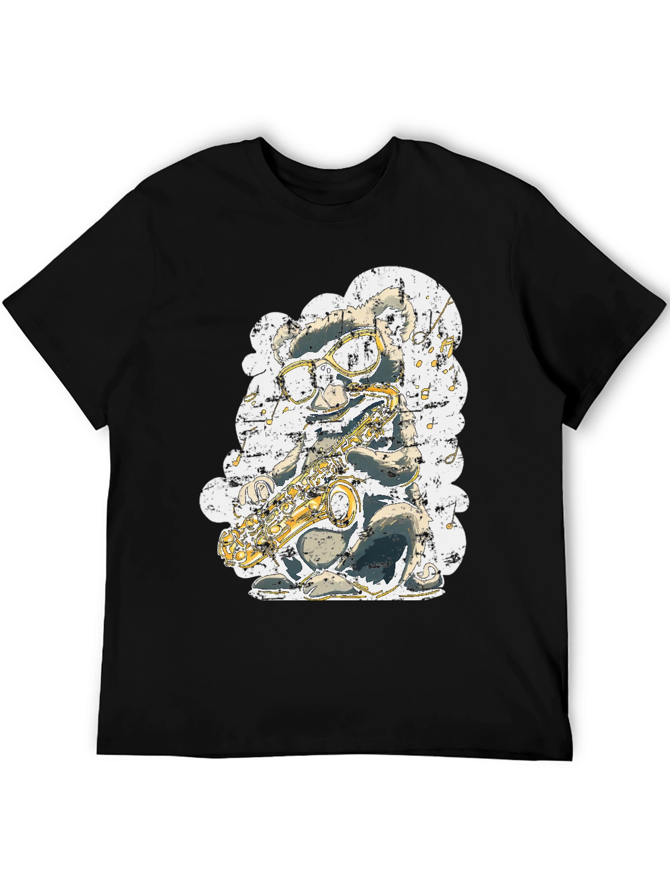 Black Cool Cartoon Mouse Saxophone Player Graphic T-Shirt view 5