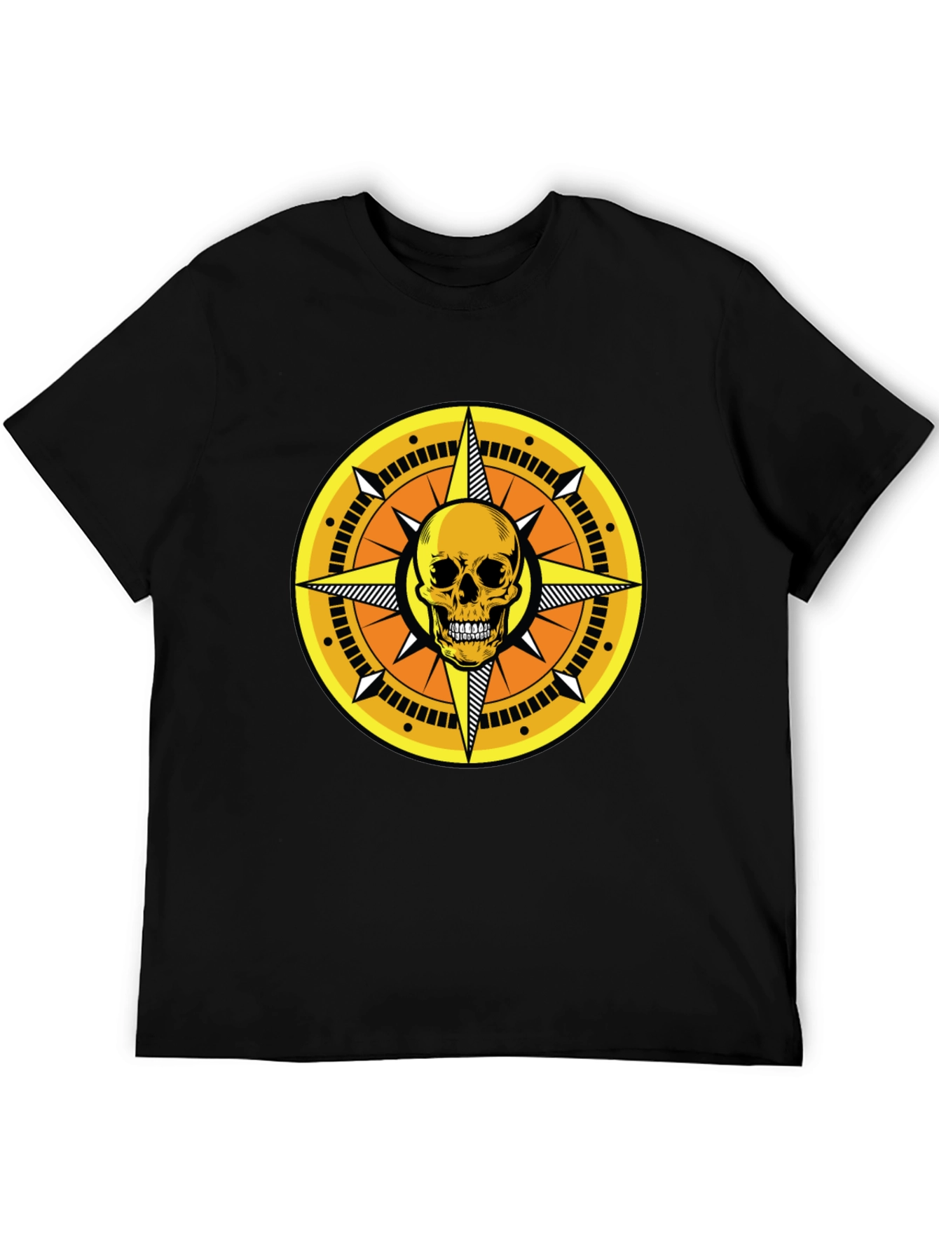Black Skull Compass Graphic Tee - Black Cotton Shirt view 5