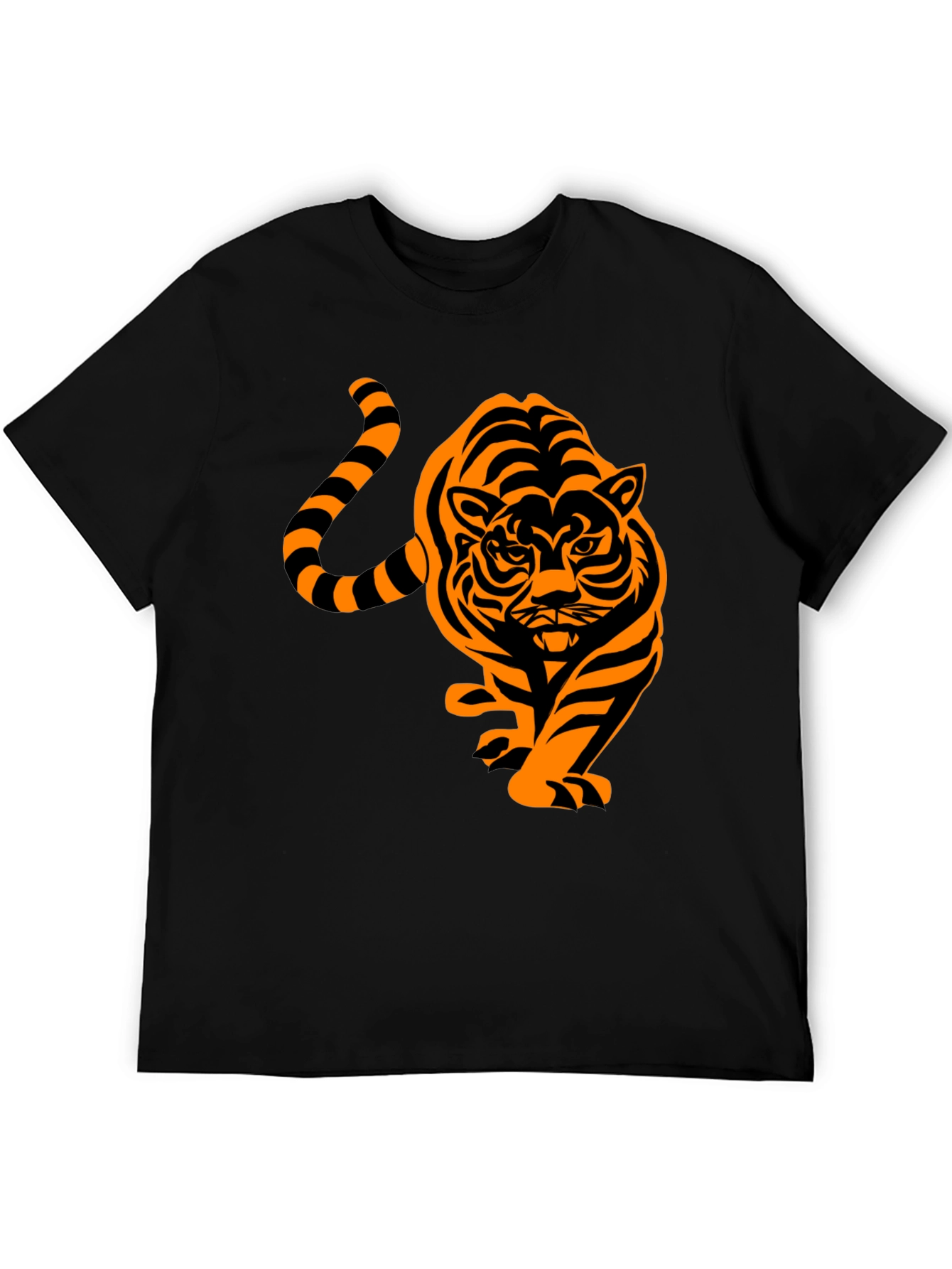 Black Men's Black T-Shirt with Orange Tiger Design view 5
