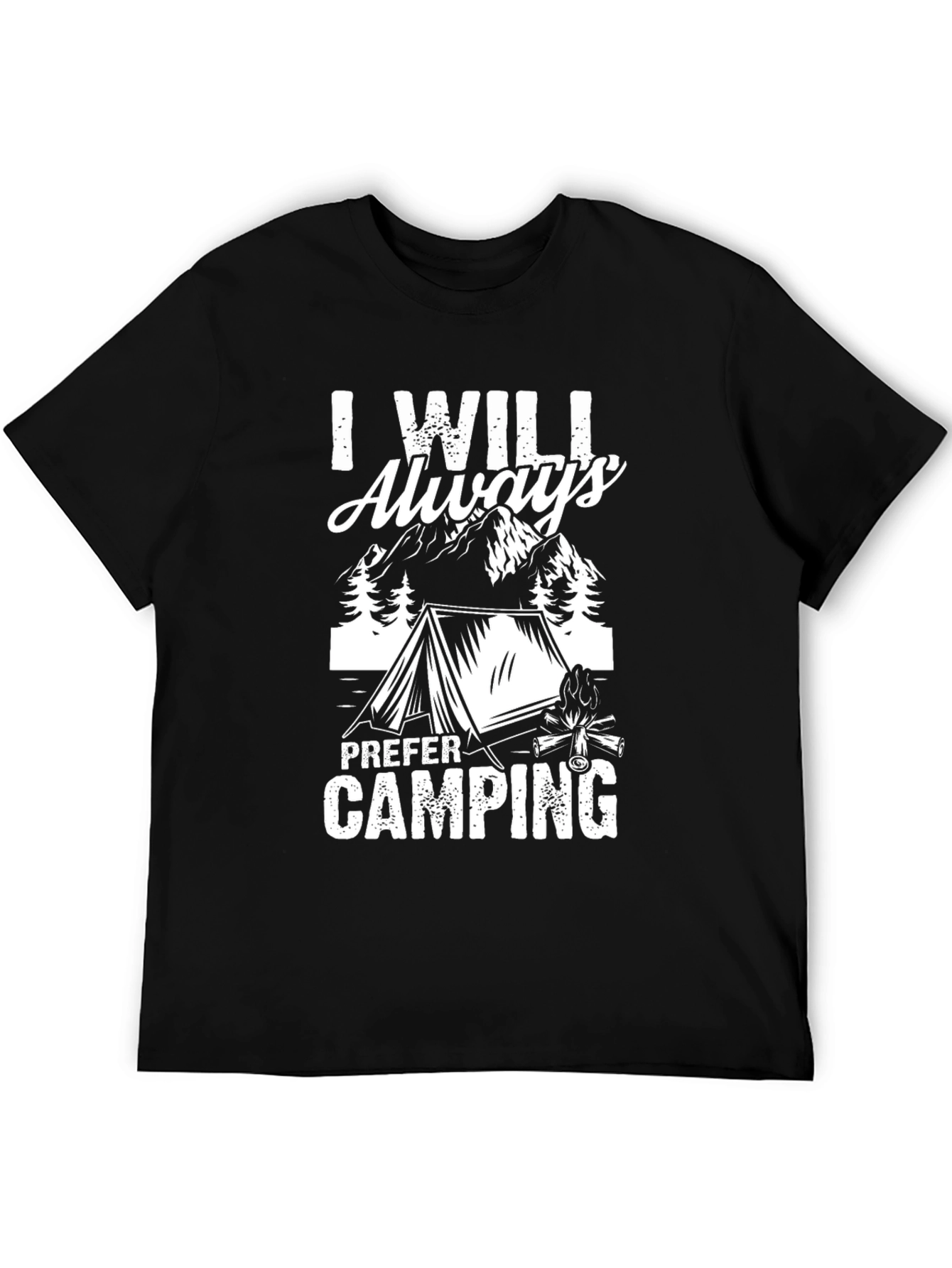 Black I Will Always Prefer Camping Black T-Shirt view 5