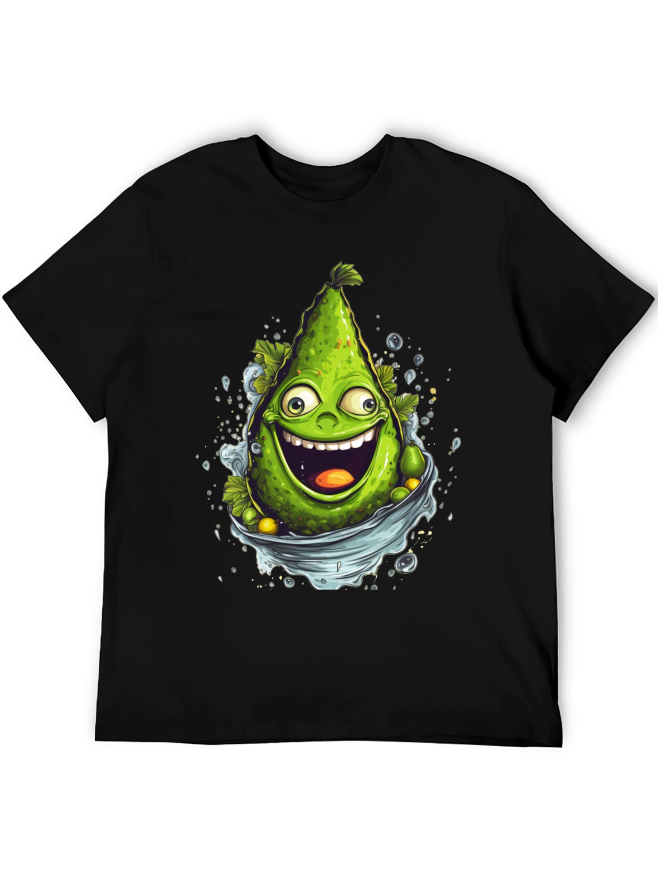 Black Funny Avocado Cartoon Graphic T-Shirt view 5