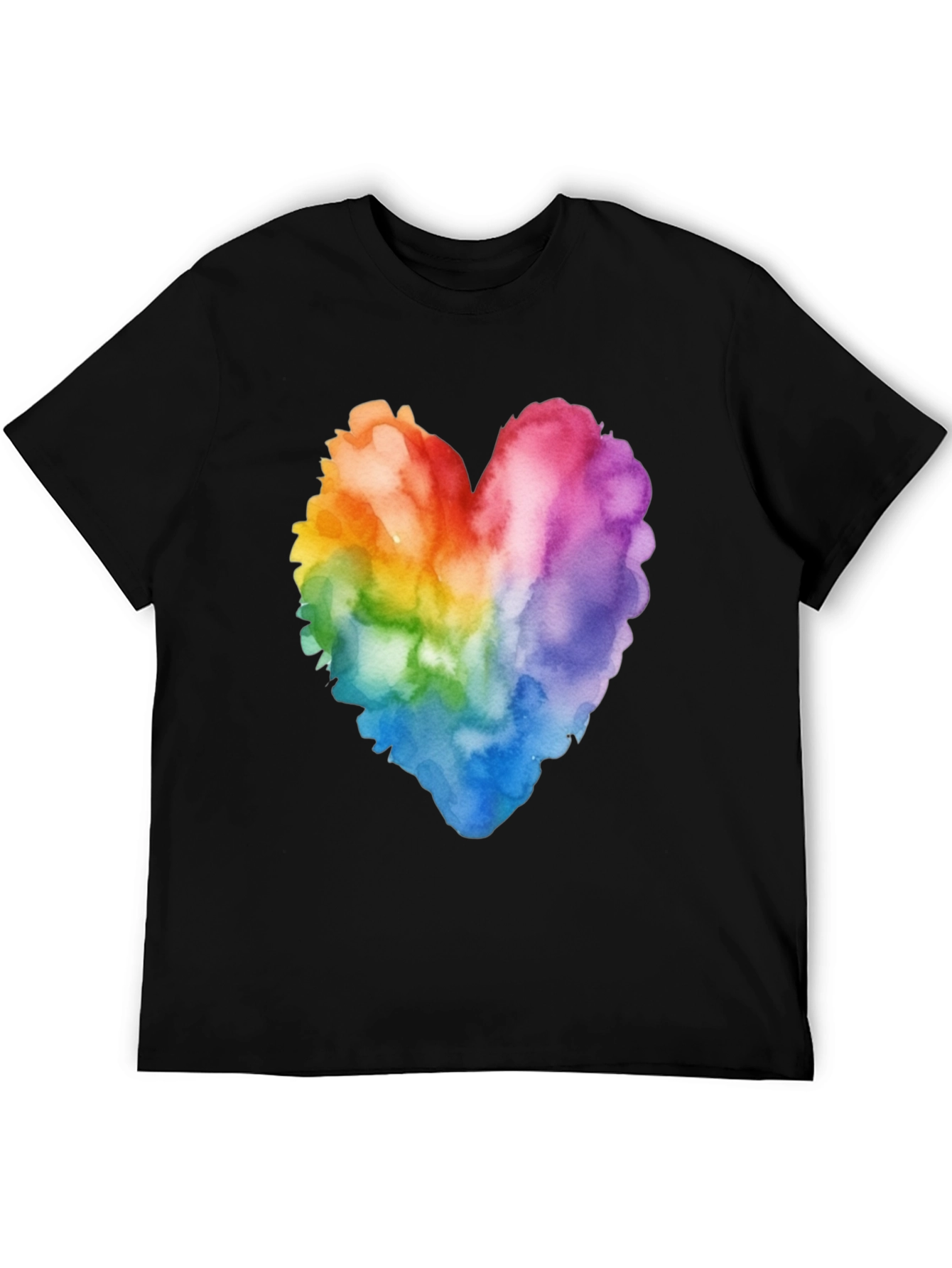 Black Rainbow Heart Watercolor T-Shirt - Pride Style view 5