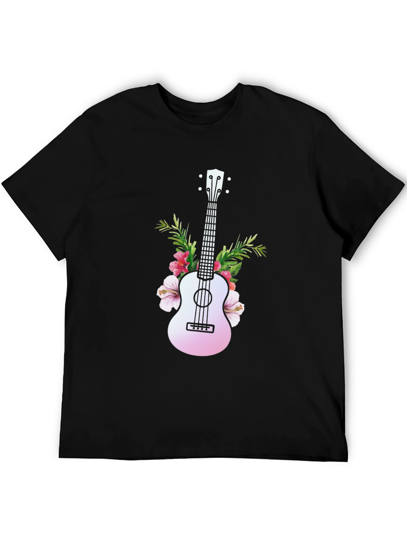 Black Tropical Ukulele Graphic Tee - Black Cotton T-Shirt view 5