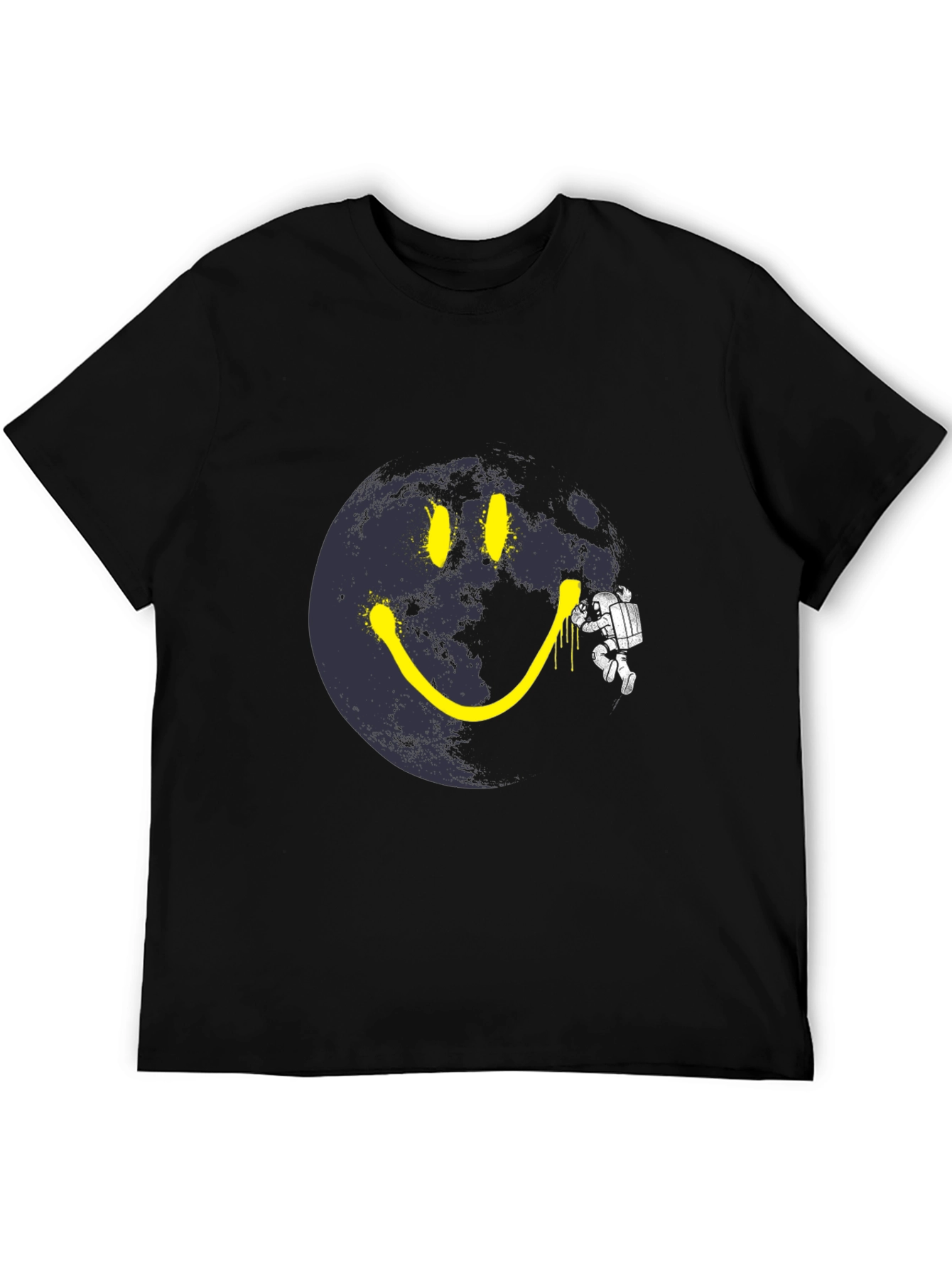 Black Astronaut Moon Smile T-Shirt - Black Cotton Graphic Tee view 5