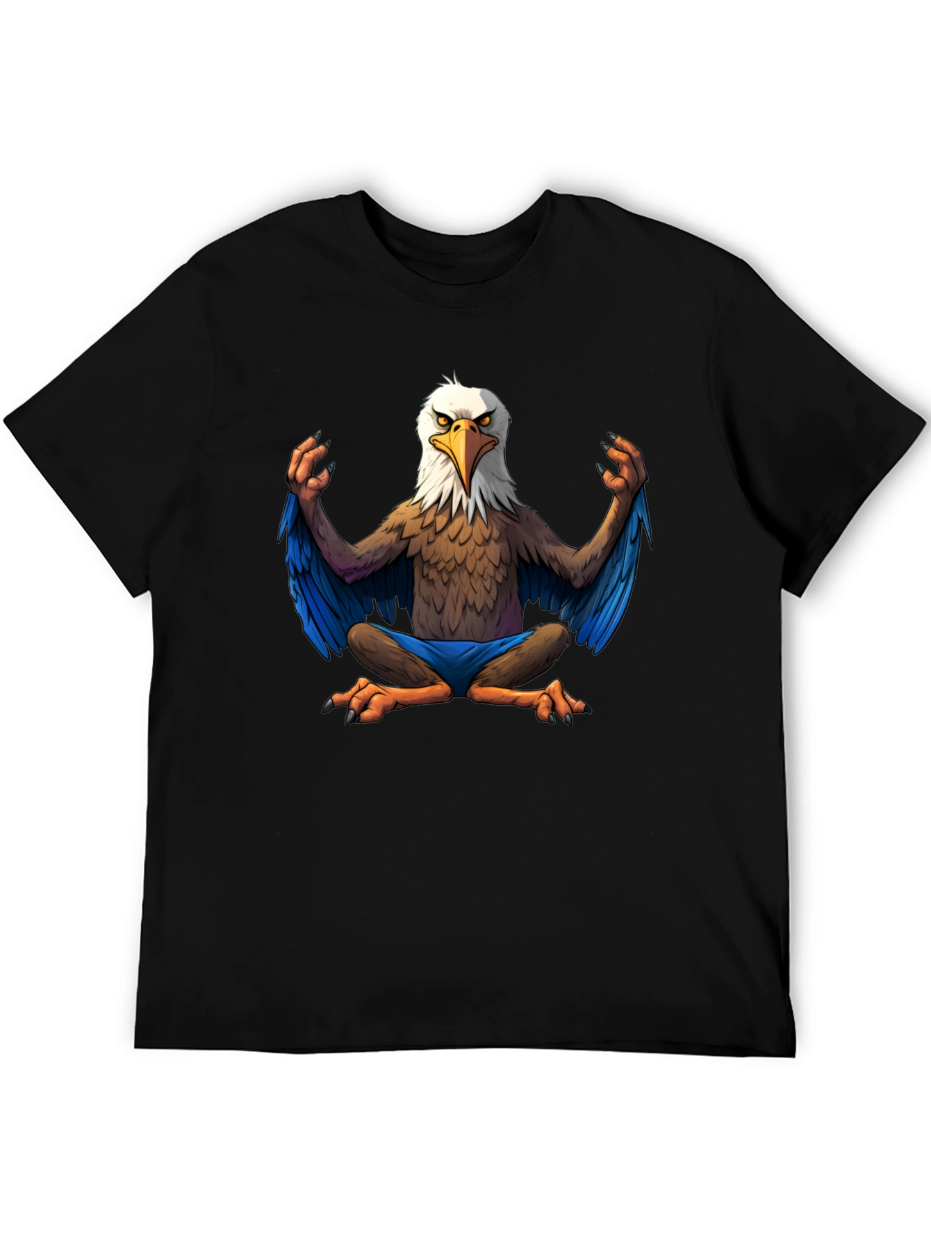 Black Meditating Eagle Cartoon T-Shirt view 5