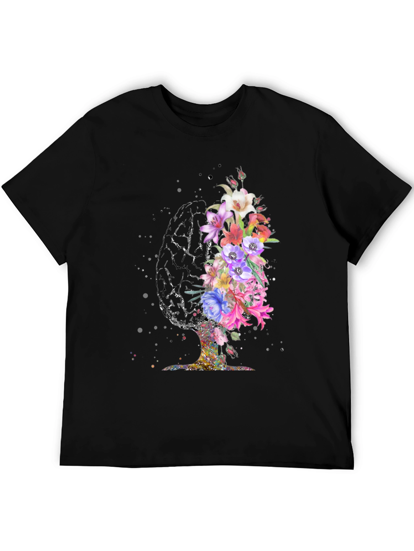 Black Floral Brain Graphic T-Shirt view 5