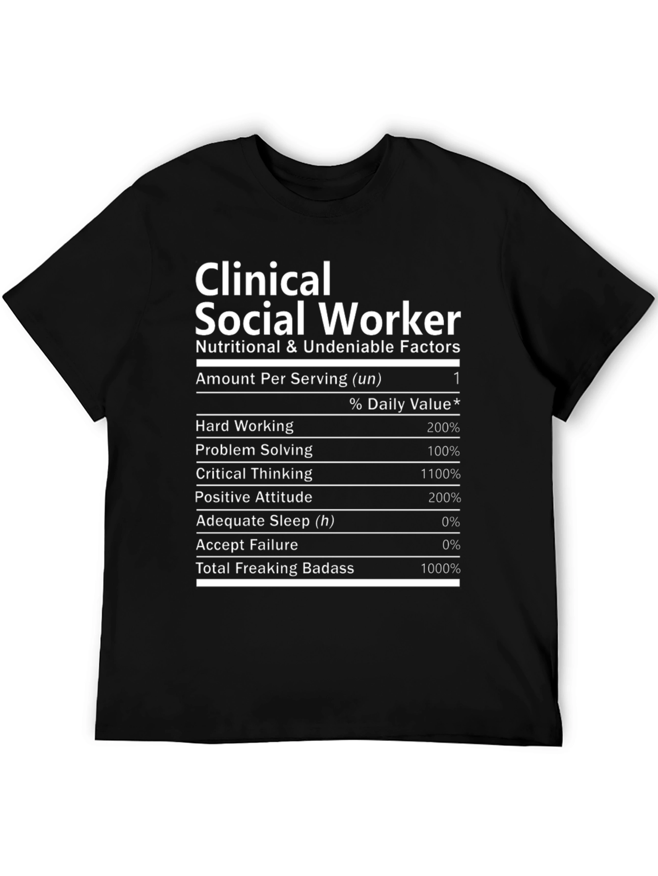 Black Clinical Social Worker Nutrition Facts Novelty T-Shirt view 5