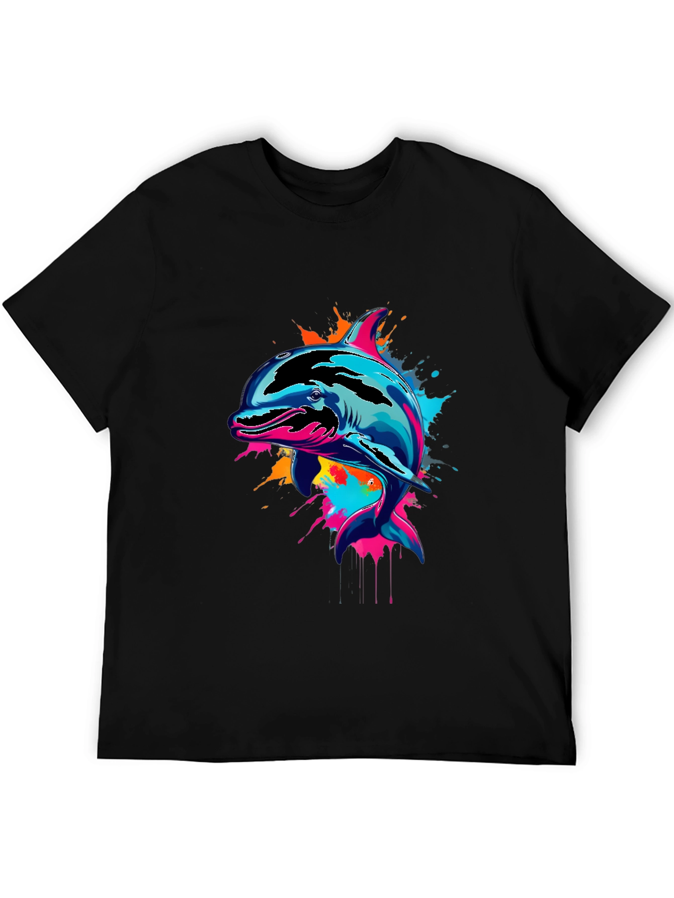 Black Vibrant Dolphin Graphic Tee - Men's Black T-Shirt view 5