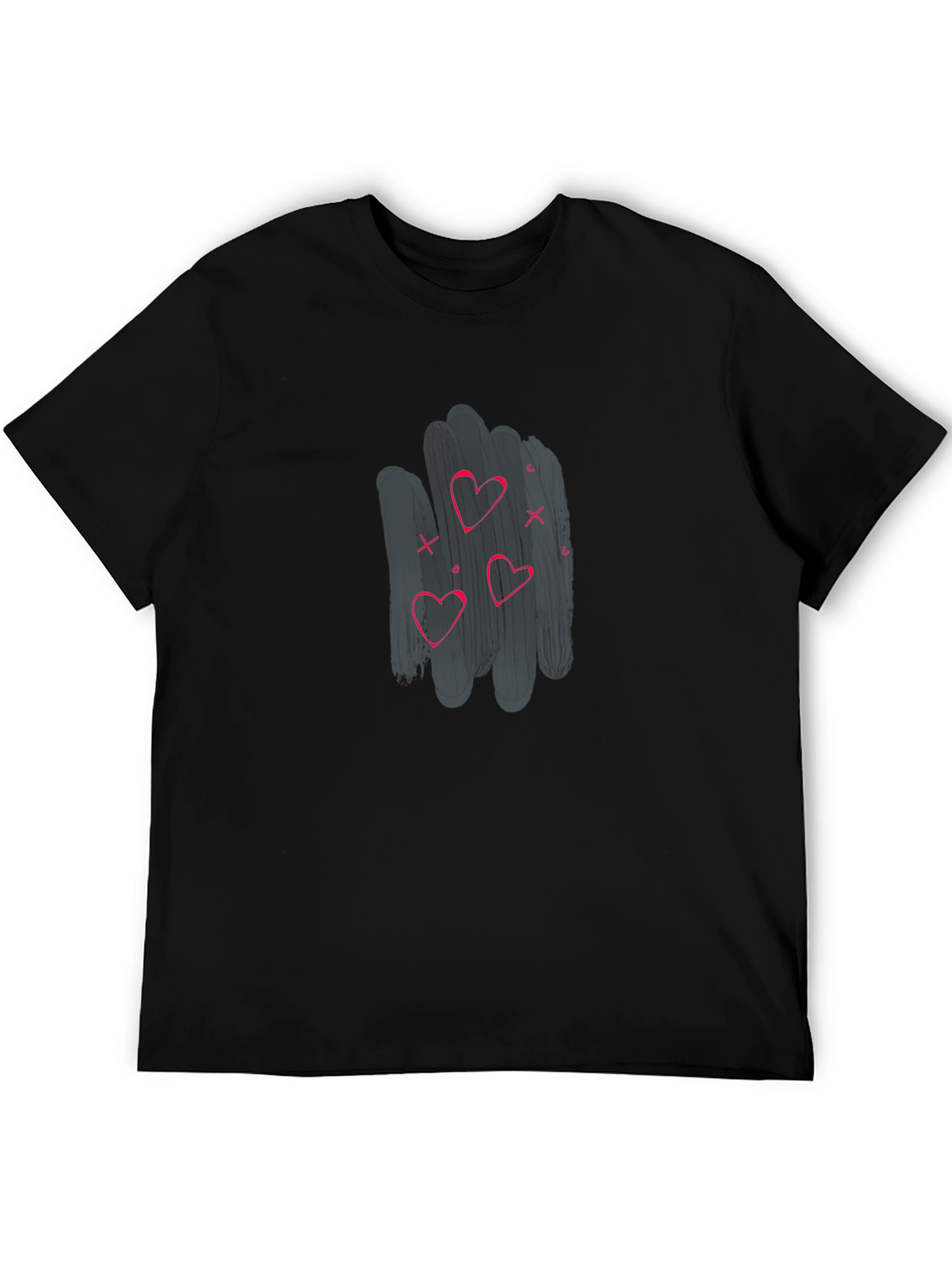 Black Men's Black T-shirt with Heart Graphic view 5