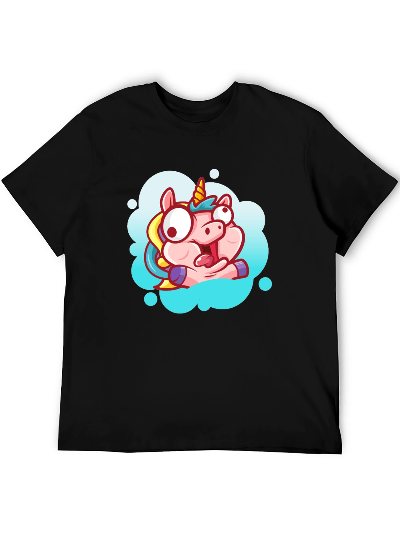 Black Unicorn Cartoon Graphic Black T-Shirt view 5