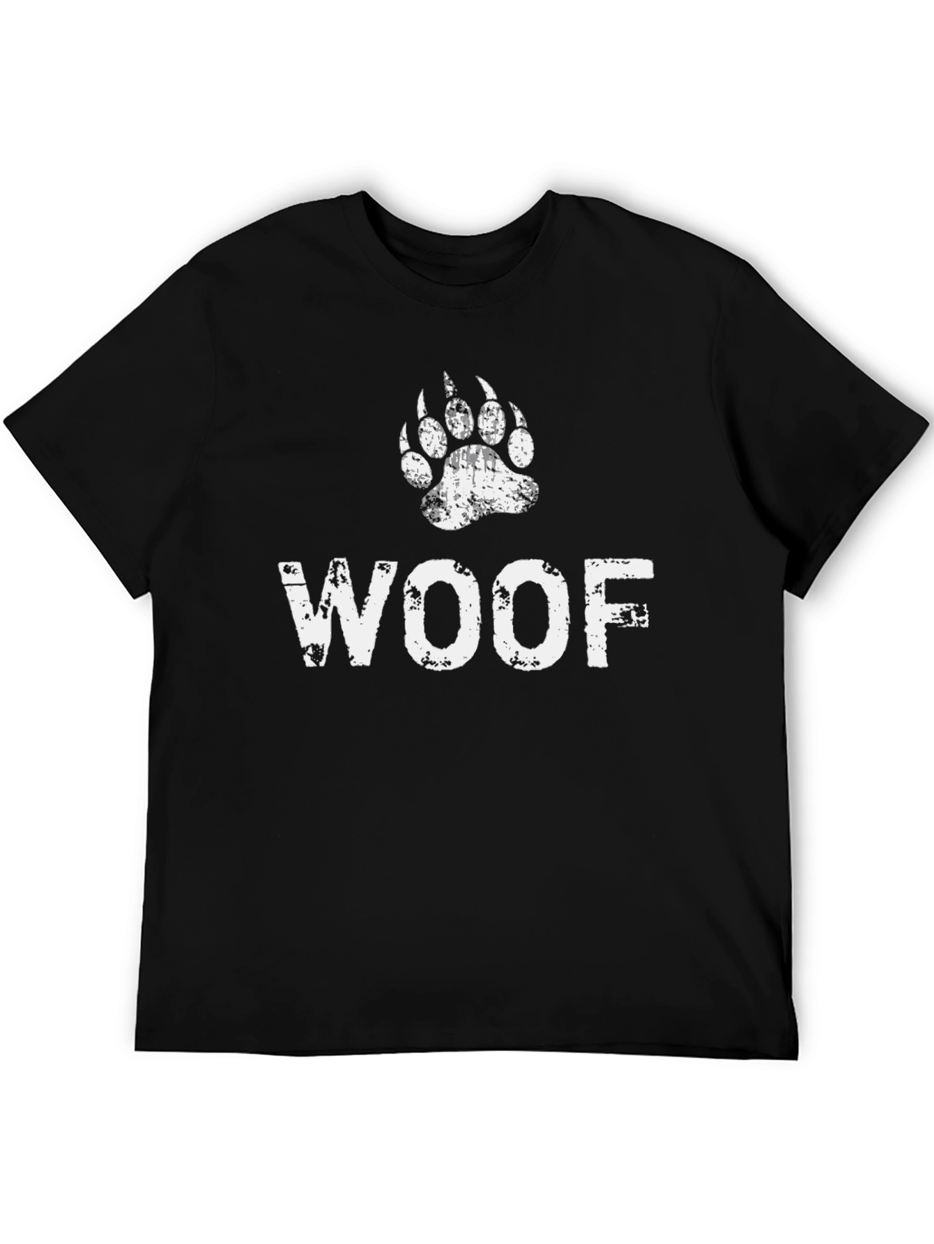 Black Woof Paw Print Graphic Tee - Black Cotton Casual T-Shirt view 5