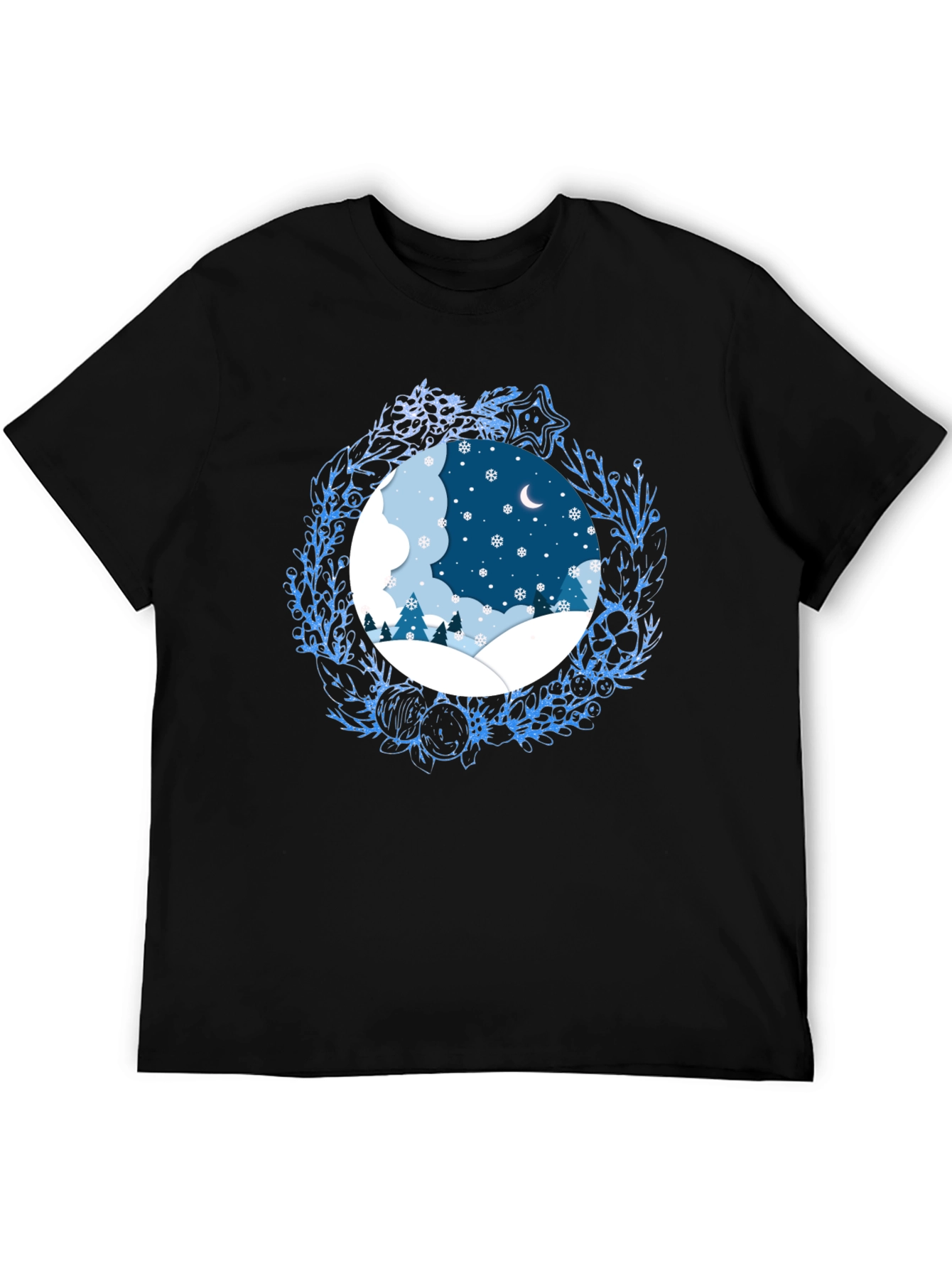Black Winter Scene Graphic Tee - Festive Holiday Apparel view 5