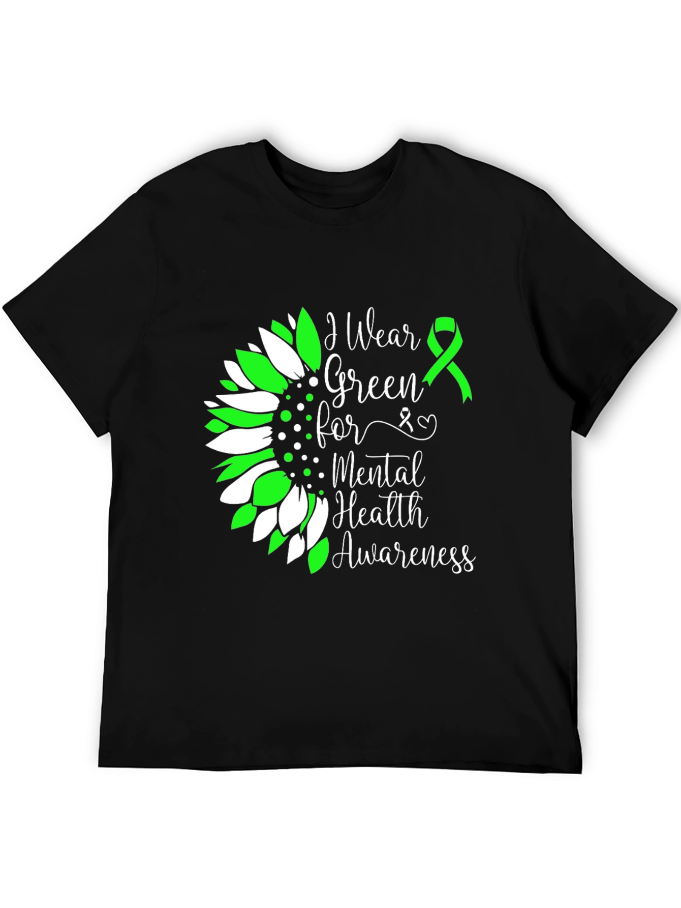 Mental Health Awareness T-Shirt Green Ribbon Sunflower - 5