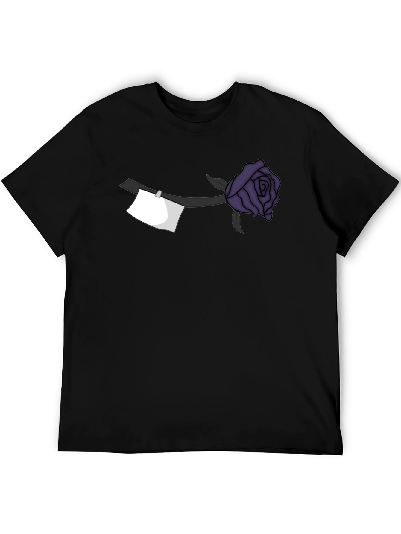 Black Black T-Shirt with Purple Rose and Note Design view 5