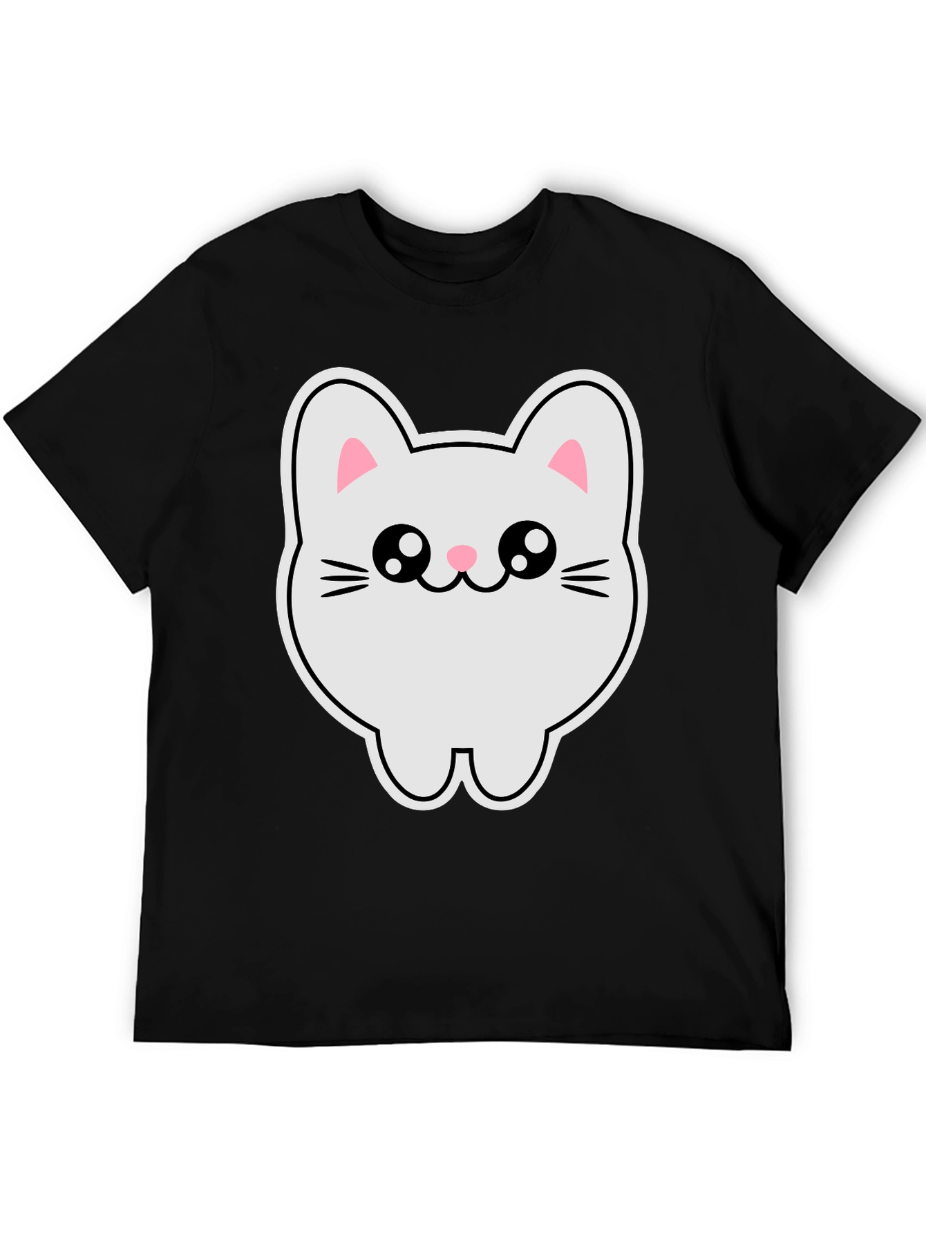Black Cute Kawaii Cat T-Shirt - Black Cotton Tee view 5