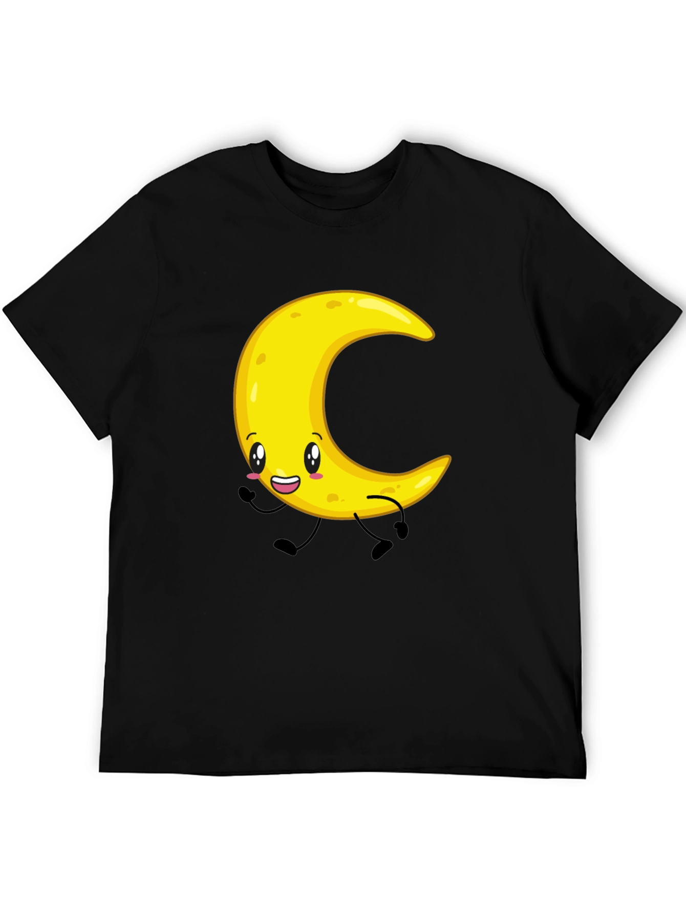 Black Crescent Moon Cartoon Graphic Tee - Black view 5