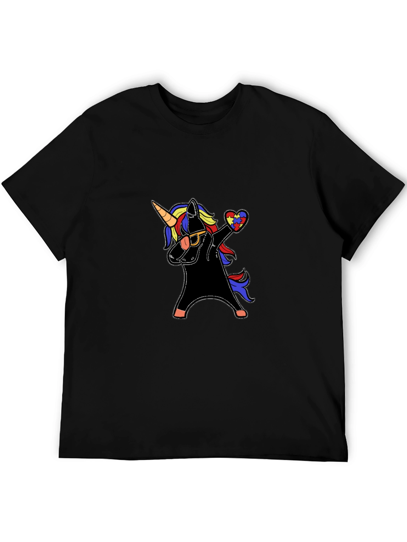 Black Unicorn Autism Awareness Dabbing T-Shirt view 5